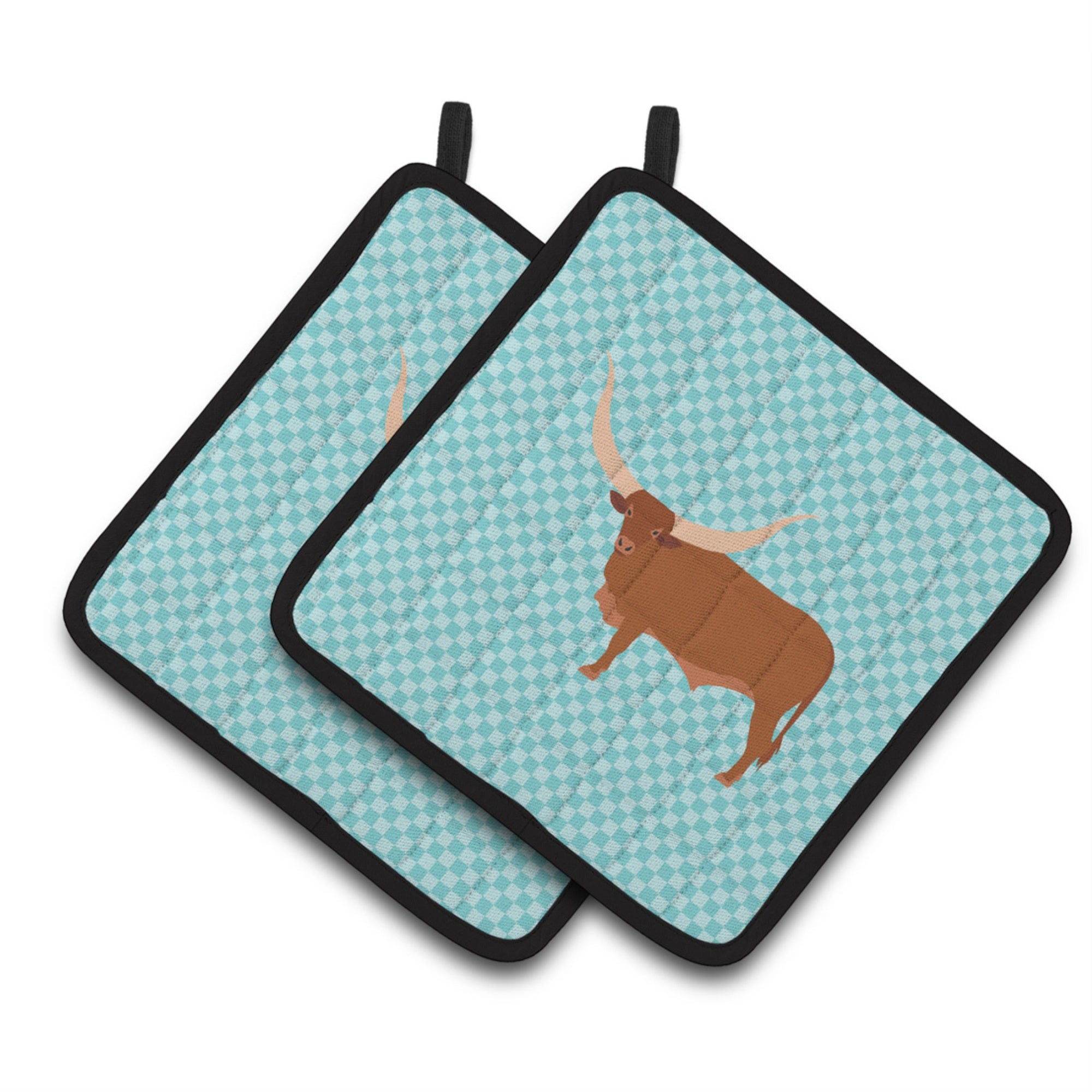 'Caroline'S Treasures Ankole-Watusu Cow Blue Check Decorated Pot Holder, 7.5'''' X 7.5''''''