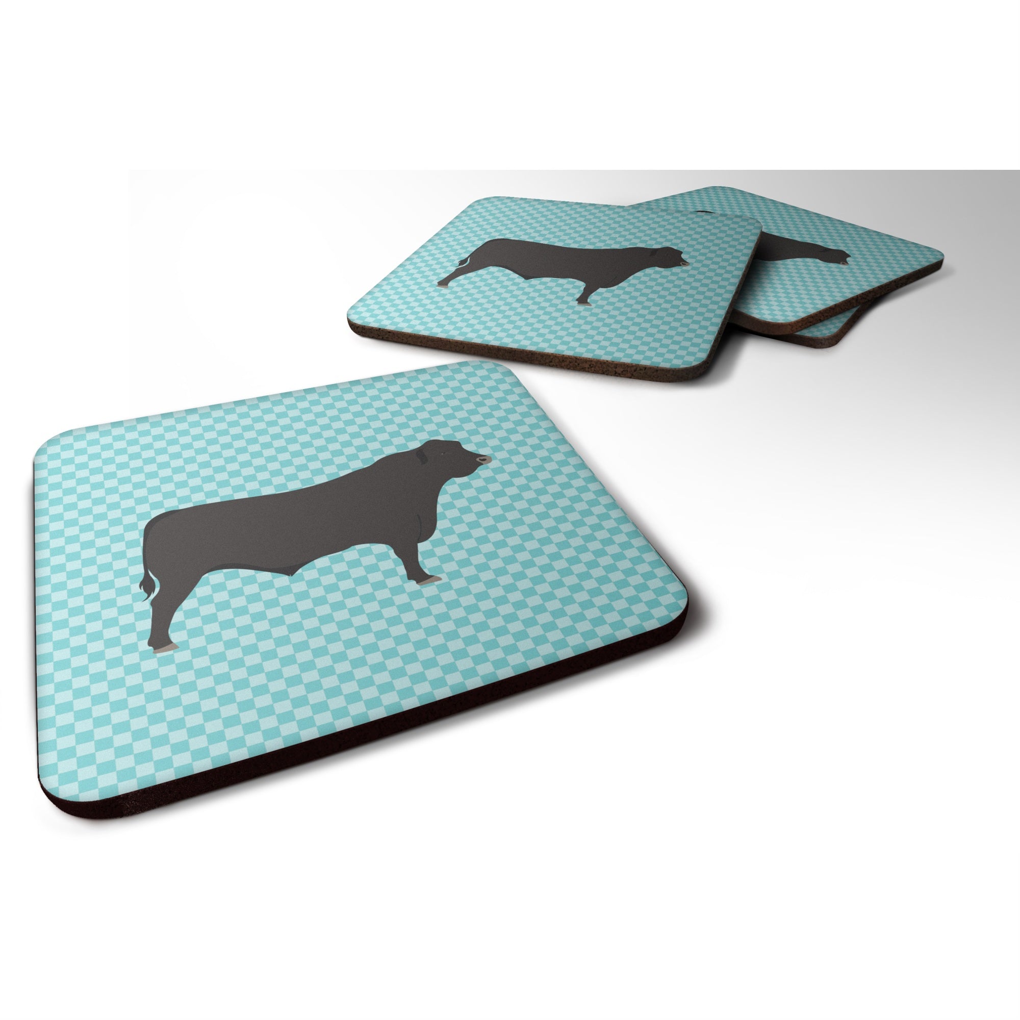 'Caroline'S Treasures Black Angus Cow Blue Check Decorative Coasters, 3.5, Multicolor''