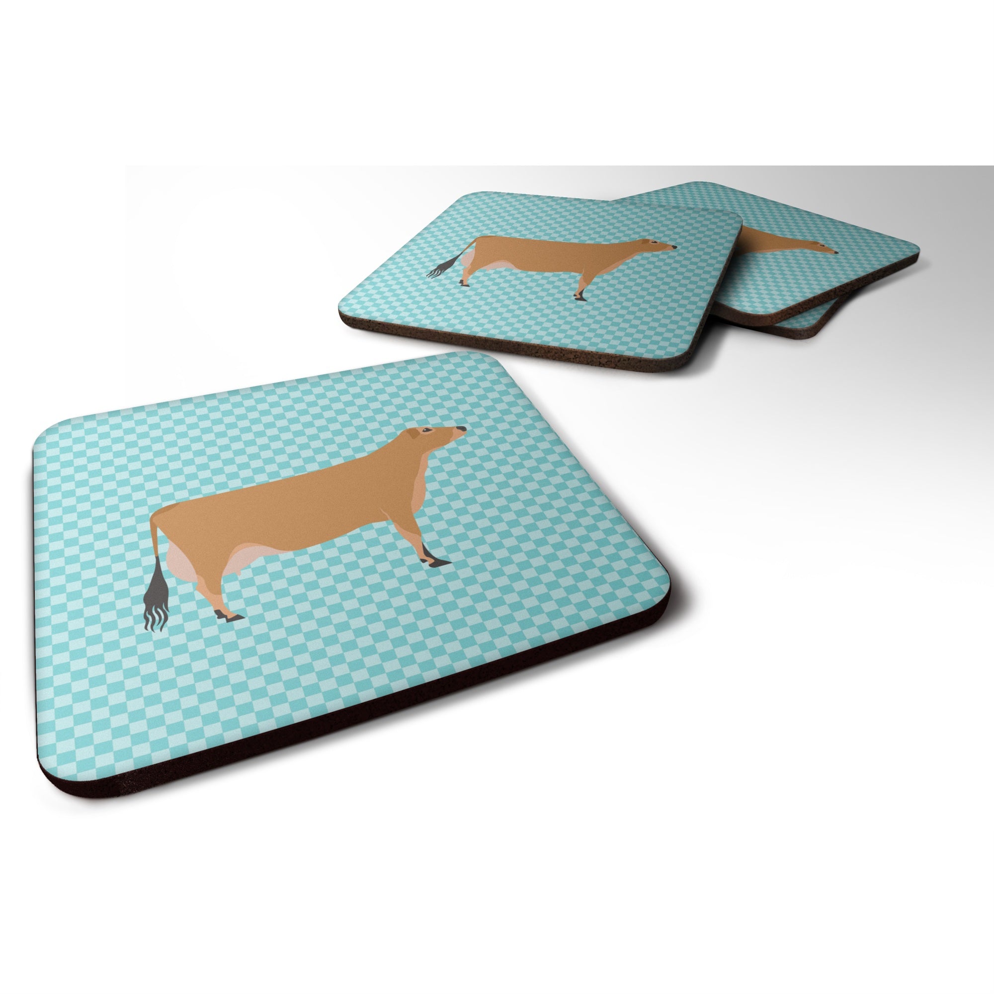 'Caroline'S Treasures Jersey Cow Blue Check Decorative Coasters, 3.5, Multicolor''
