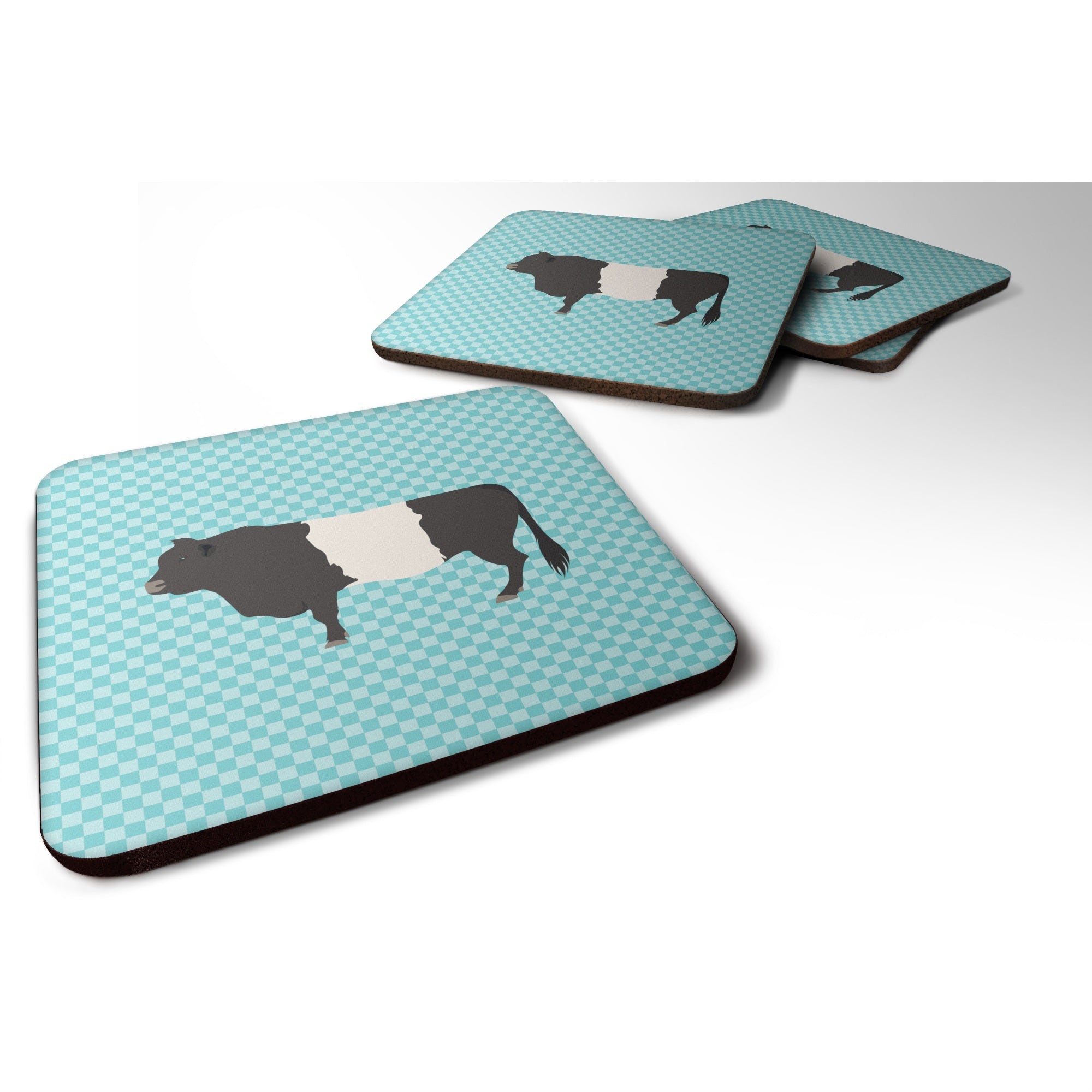 'Caroline'S Treasures Belted Galloway Cow Blue Check Decorative Coasters, 3.5'''', Multicolor''