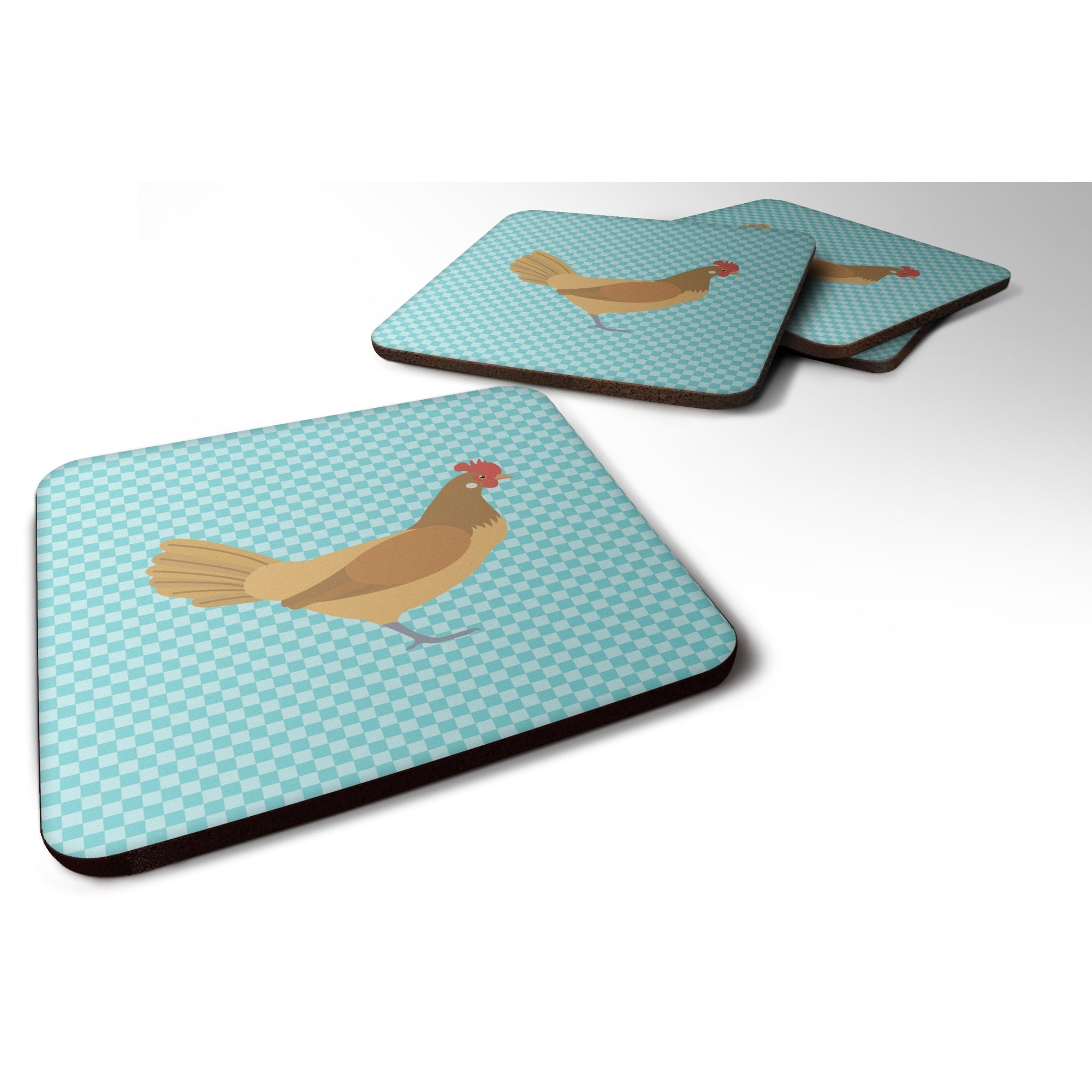 'Caroline'S Treasures Frisian Friesian Chicken Blue Check Decorative Coasters, 3.5, Multicolor''