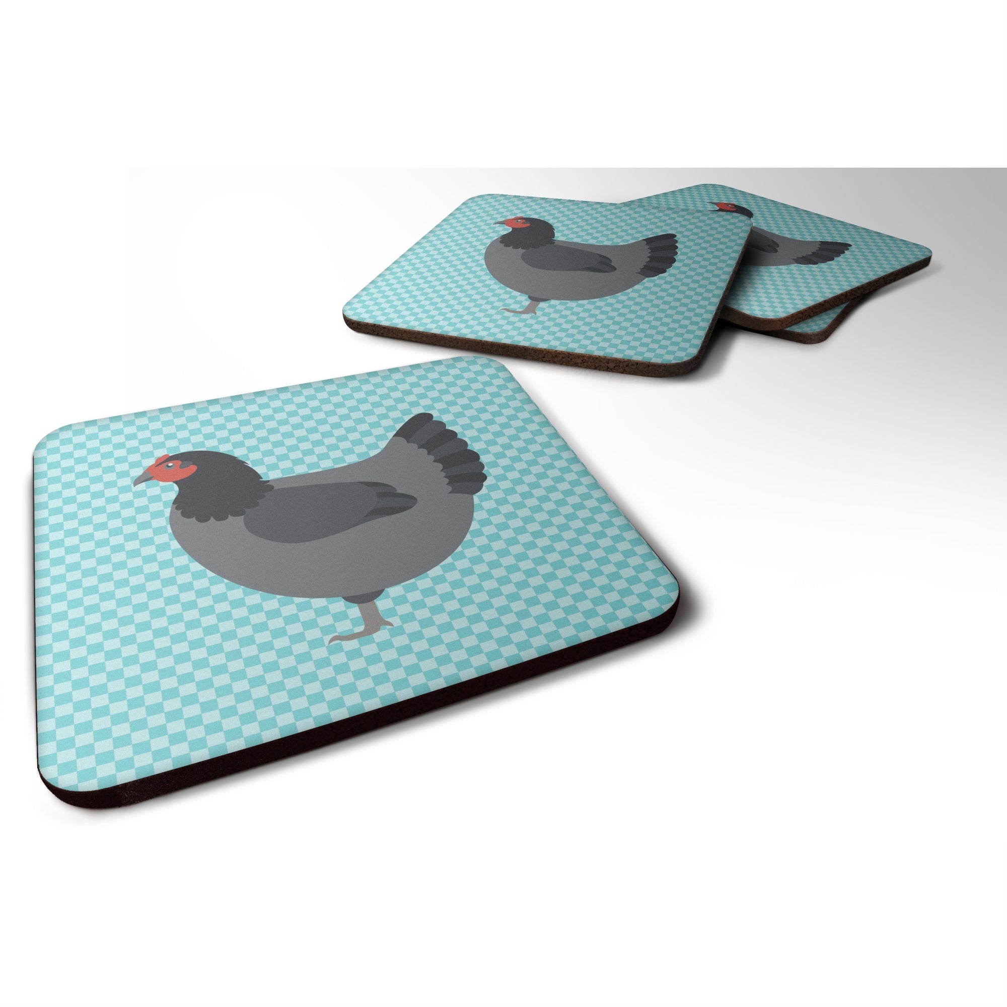 'Caroline'S Treasures Jersey Giant Chicken Blue Check Decorative Coasters, 3.5, Multicolor''