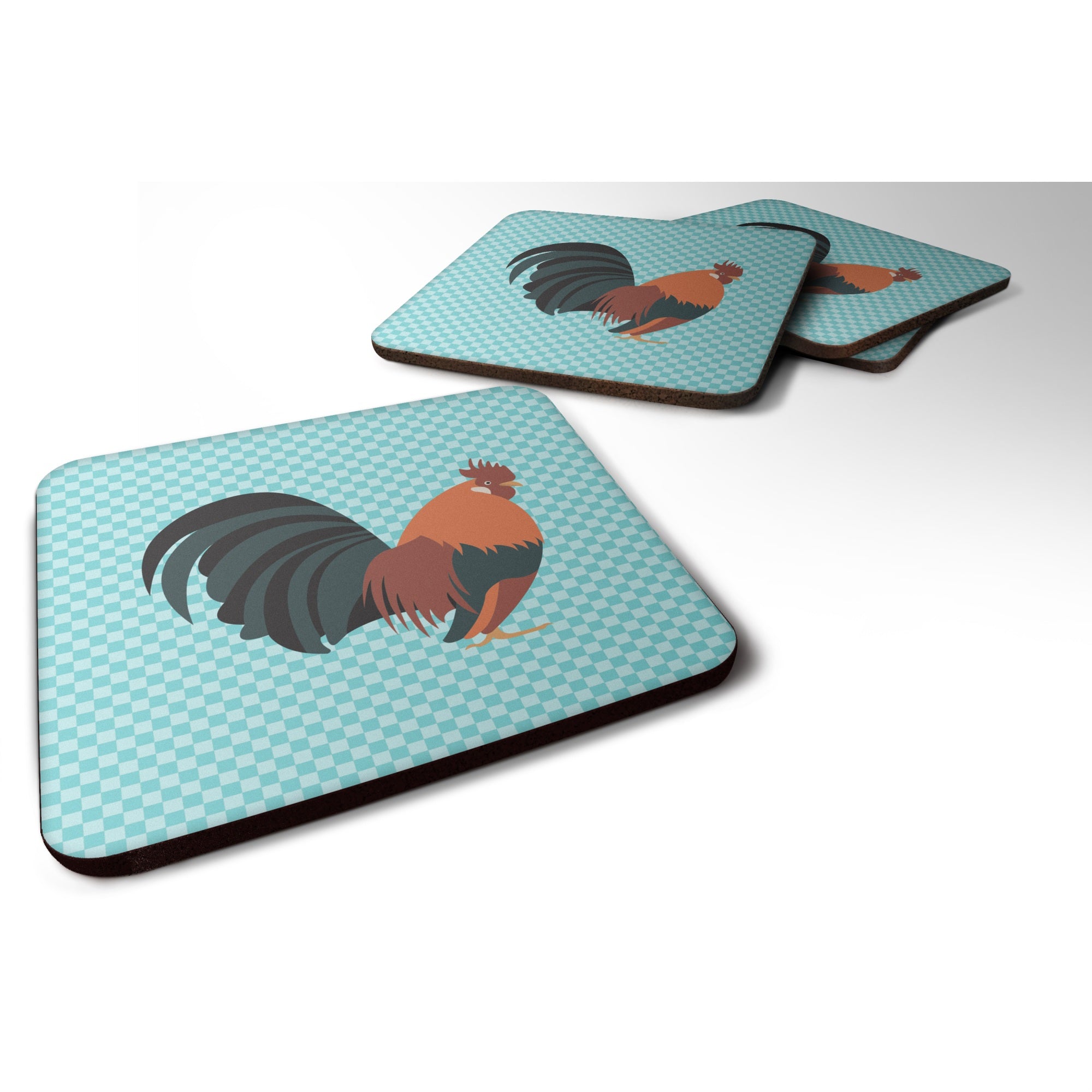 'Caroline'S Treasures Dutch Bantam Chicken Blue Check Decorative Coasters, 3.5, Multicolor''