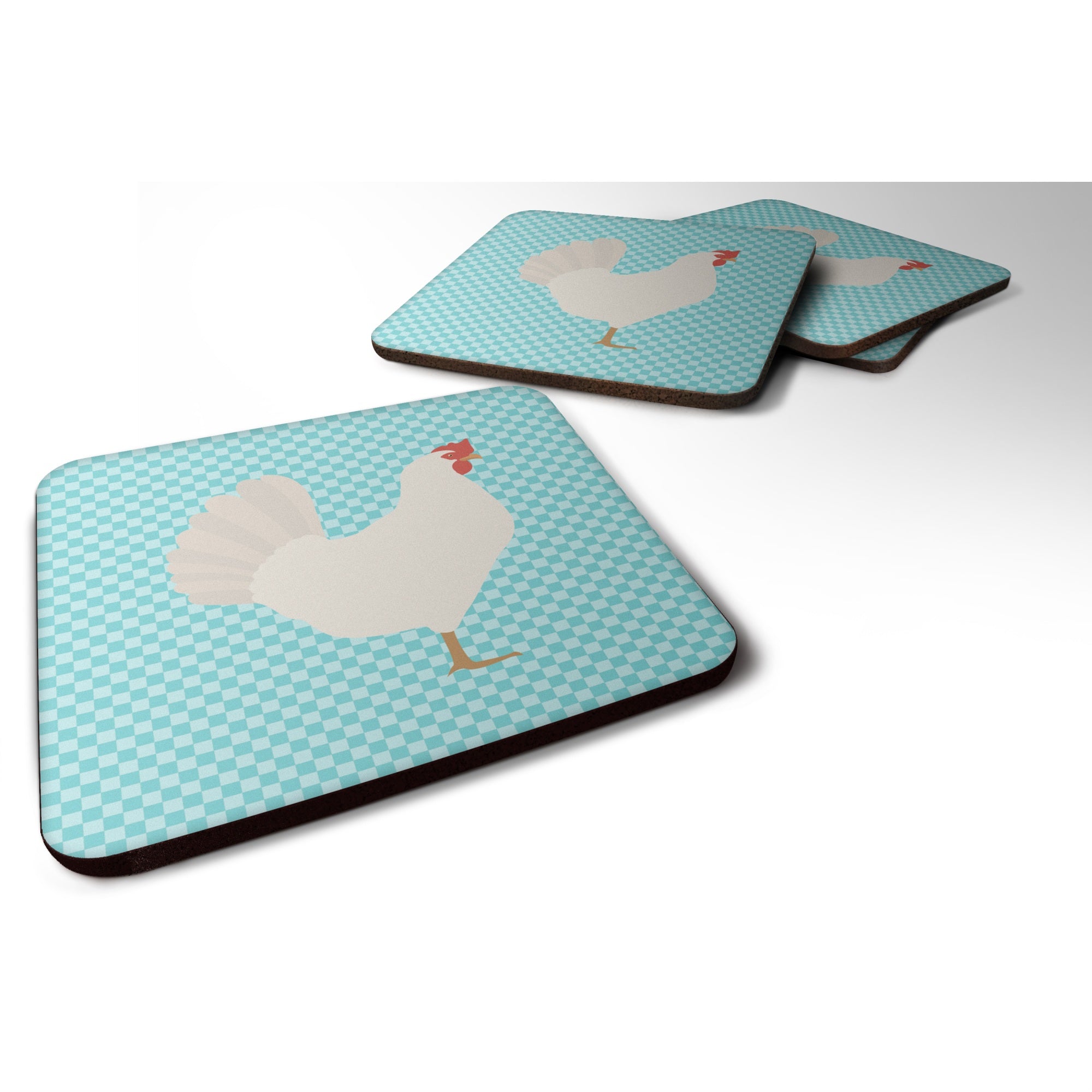 'Caroline'S Treasures Leghorn Chicken Blue Check Decorative Coasters, 3.5, Multicolor''
