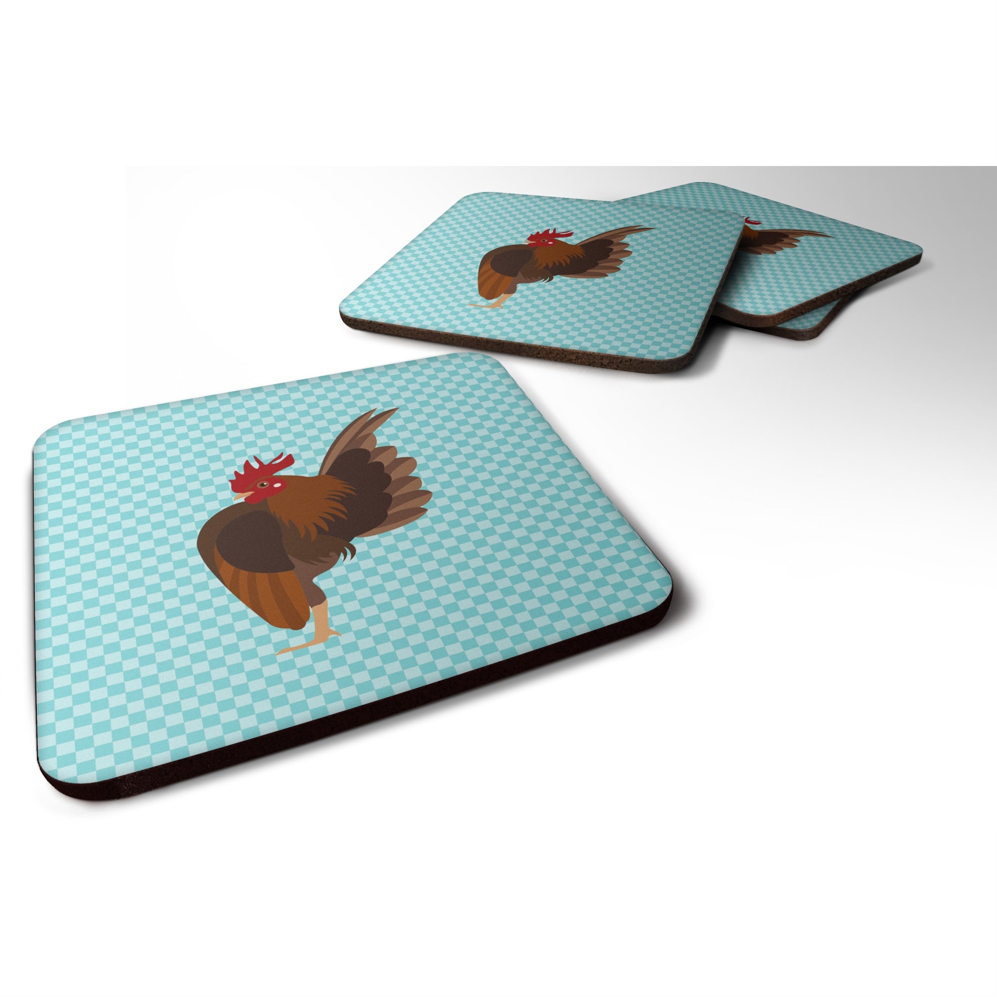 'Caroline'S Treasures Malaysian Serama Chicken Blue Check Decorative Coasters, 3.5, Multicolor''