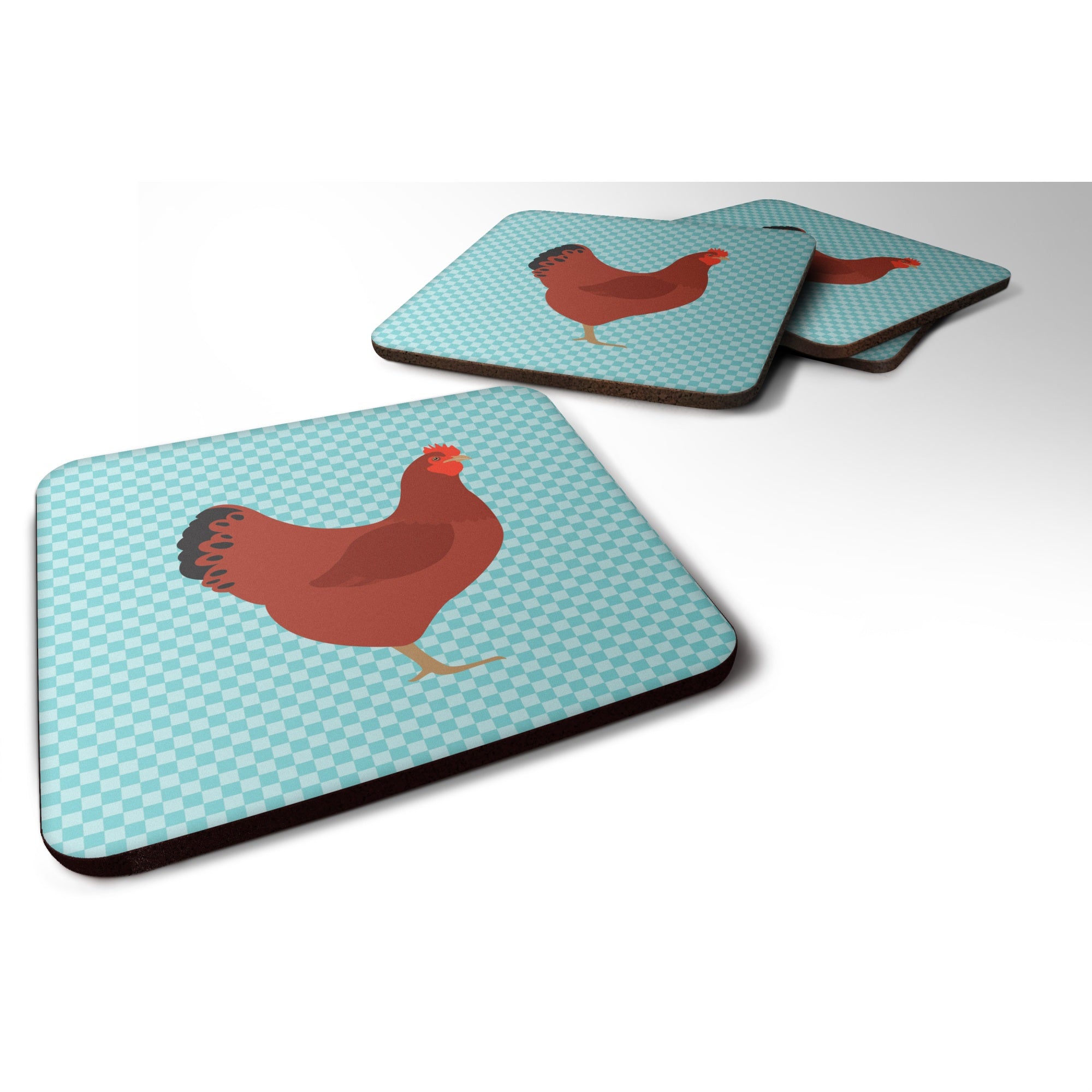 'Caroline'S Treasures New Hampshire Red Chicken Blue Check Decorative Coasters, 3.5, Multicolor''