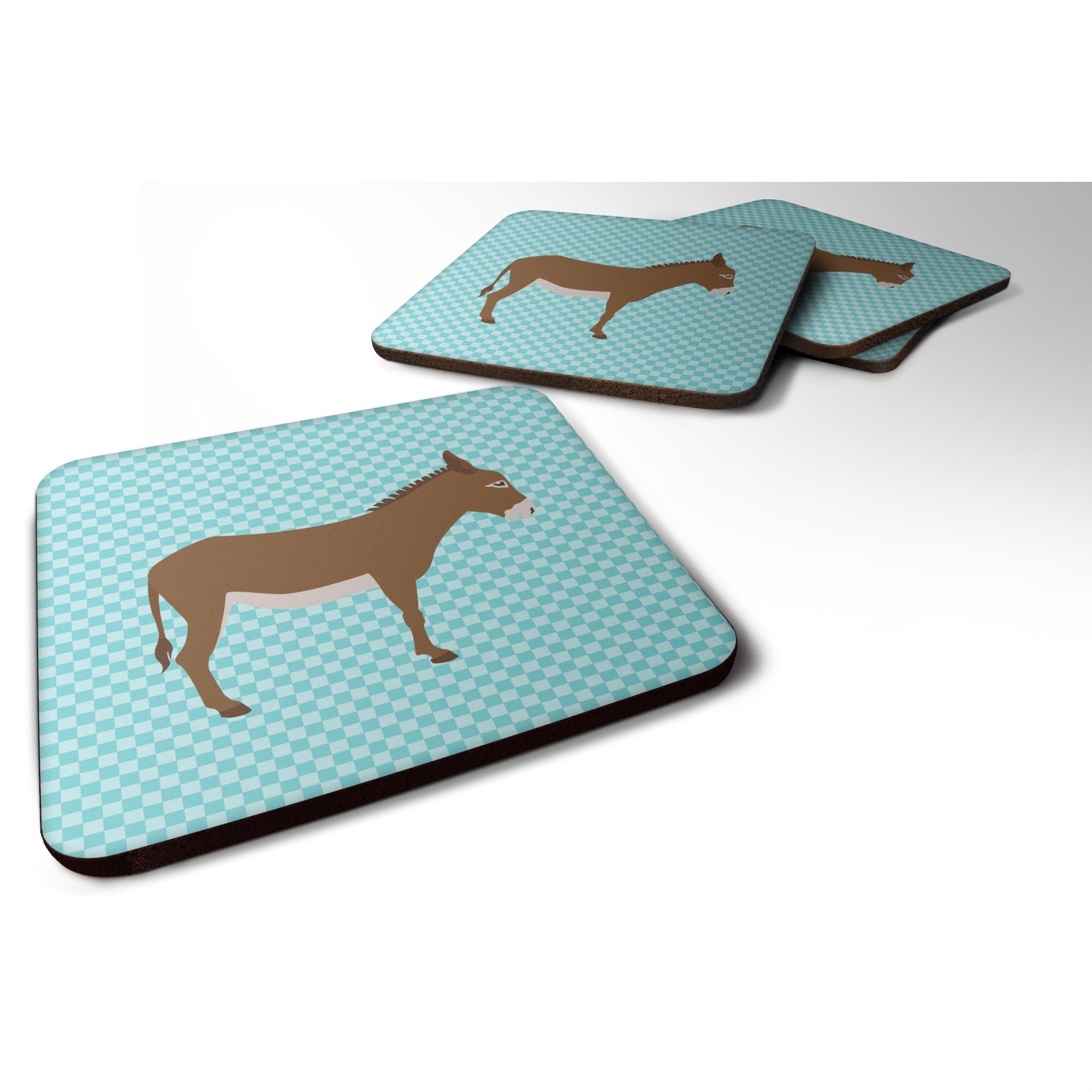 'Caroline'S Treasures Cotentin Donkey Blue Check Decorative Coasters, 3.5, Multicolor''