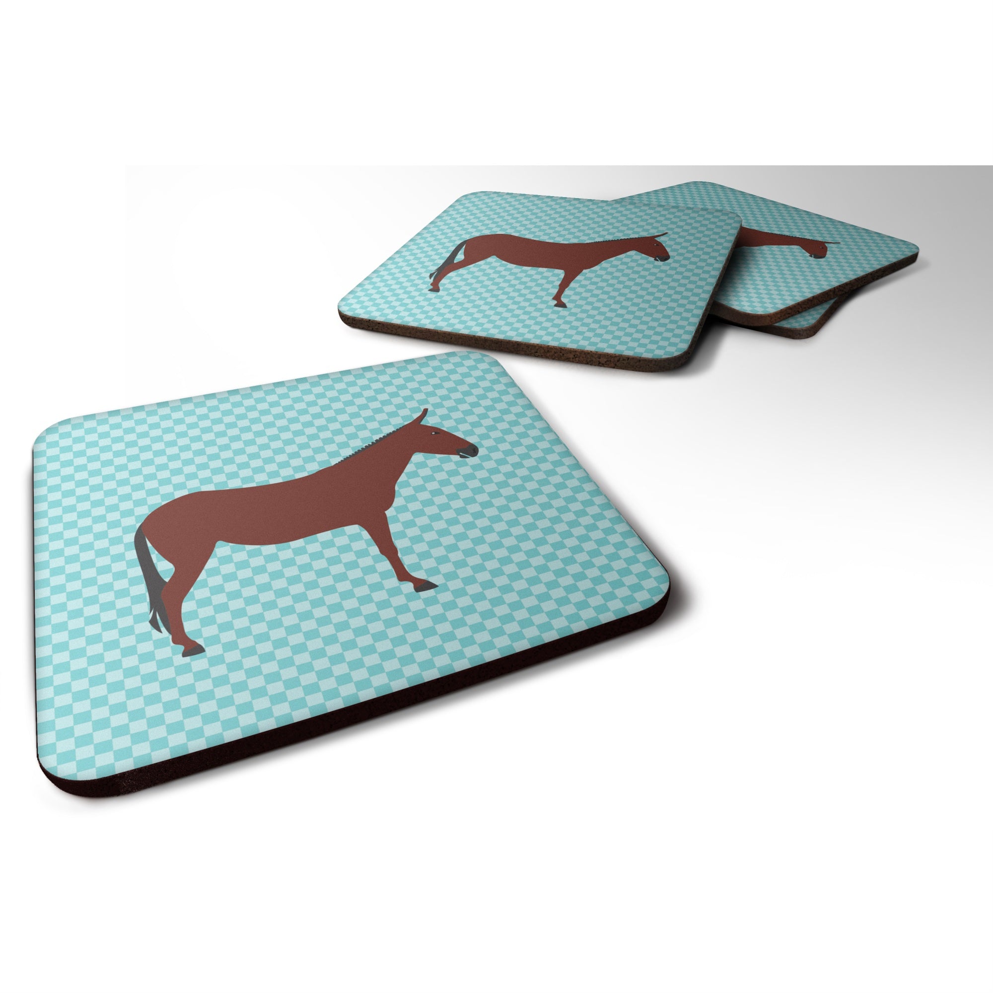 'Caroline'S Treasures Hinny Horse Donkey Blue Check Decorative Coasters, 3.5, Multicolor''