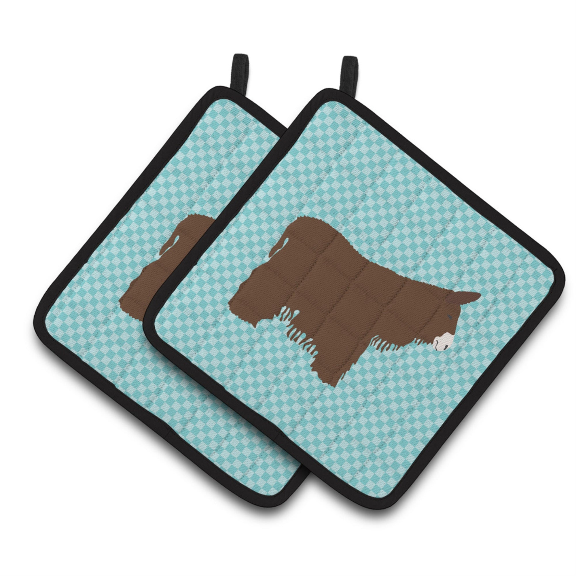 'Caroline'S Treasures Poitou Poiteuin Donkey Blue Check Decorated Pot Holder, 7.5'''' X 7.5''''''