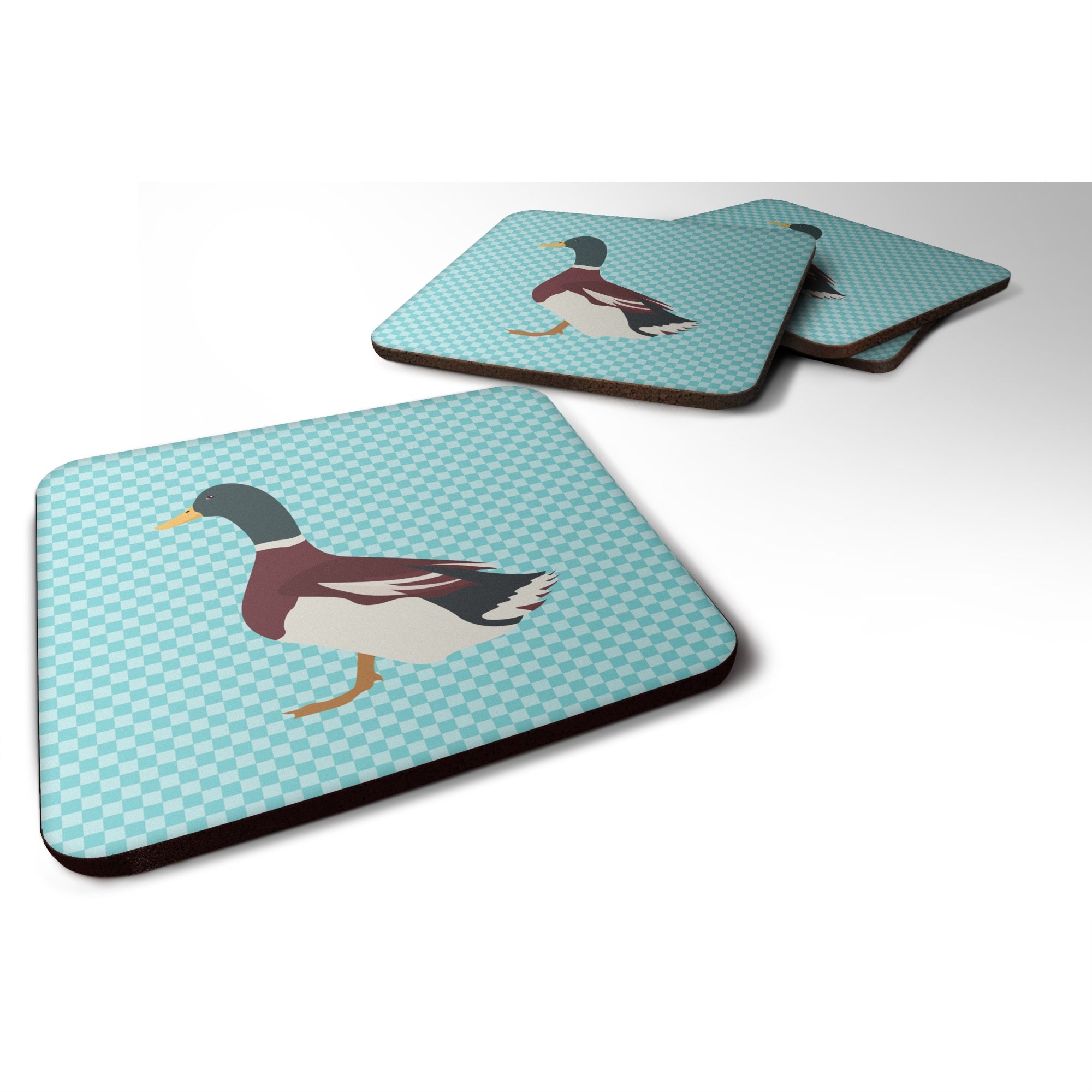 'Caroline'S Treasures Rouen Duck Blue Check Decorative Coasters, 3.5, Multicolor''