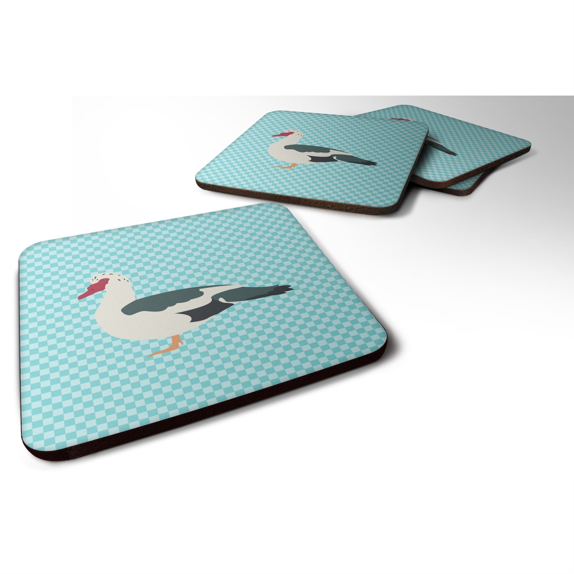 Carolines Treasures Muscovy Duck Blue Check Decorative coasters, 3.5, Multicolor