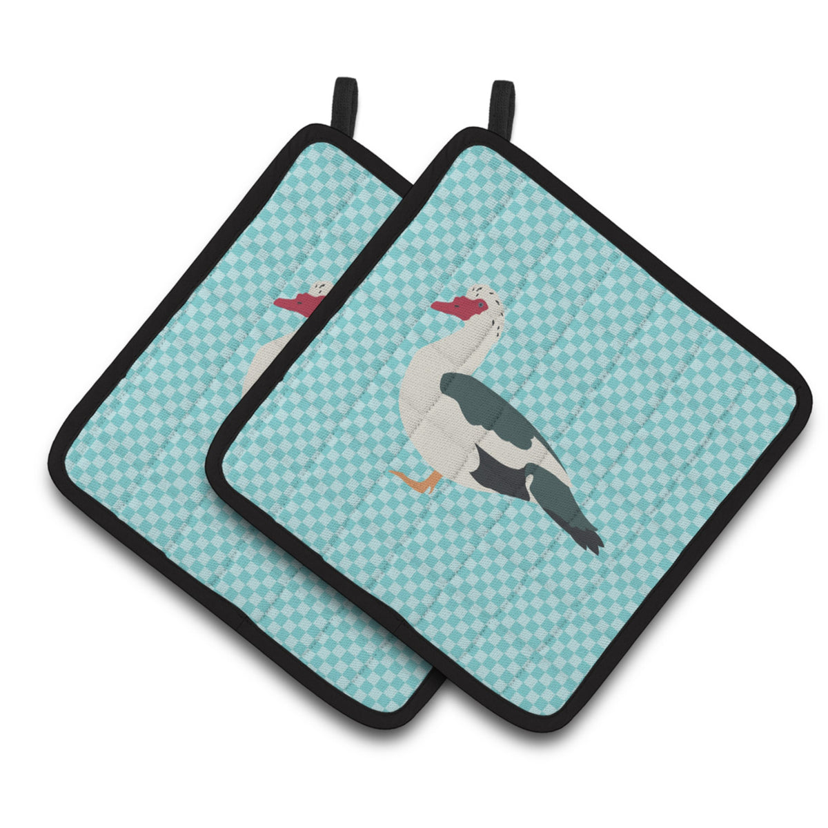 'Caroline'S Treasures Muscovy Duck Blue Check Decorated Pot Holder, 7.5'''' X 7.5''''''