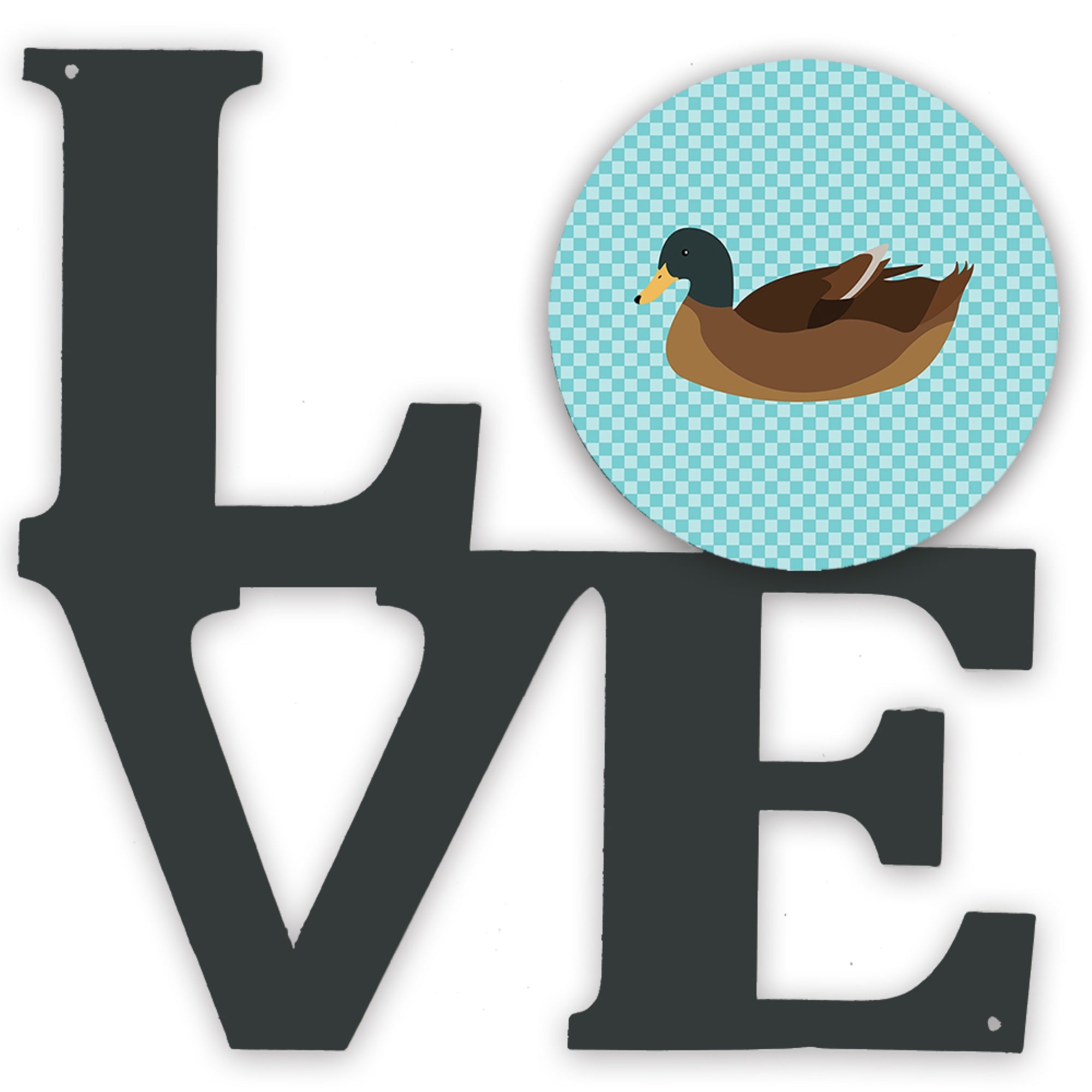 'Caroline'S Treasures Khaki Campbell Duck Blue Check Metal Artwork Love Wall-Decor, Multicolor''