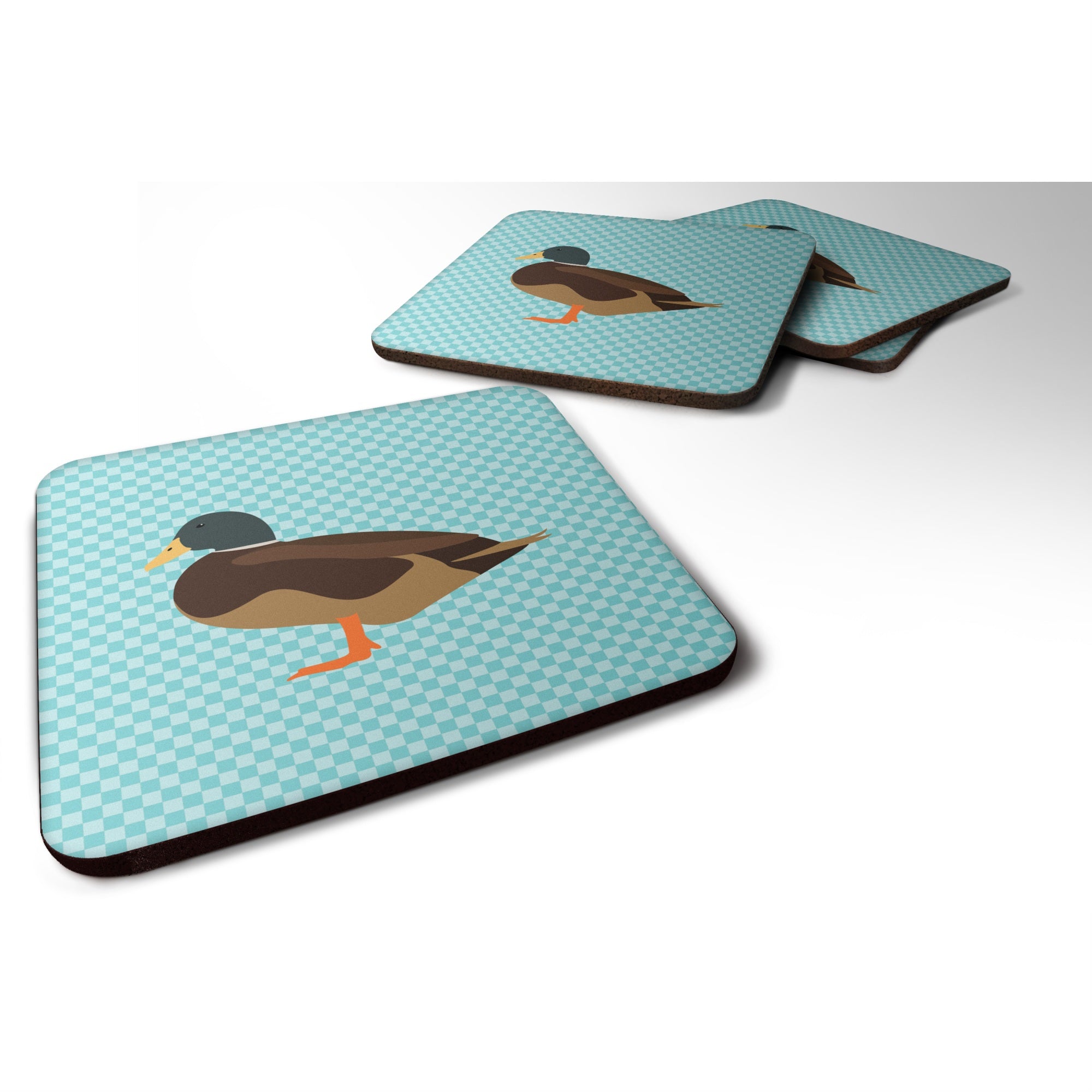 'Caroline'S Treasures Silver Bantam Duck Blue Check Decorative Coasters, 3.5, Multicolor''