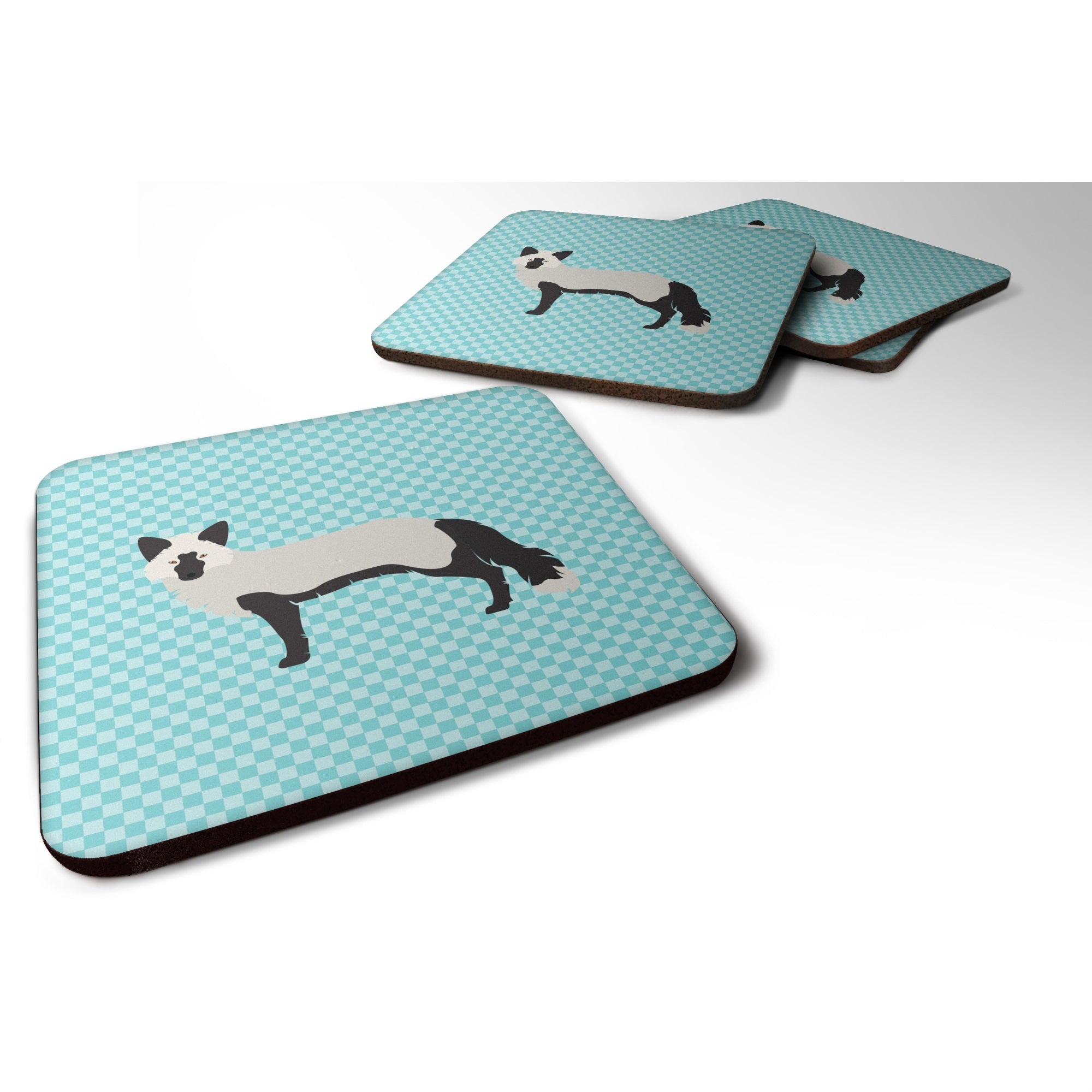 Carolines Treasures Silver Fox Blue Check Decorative coasters, 3.5, Multicolor