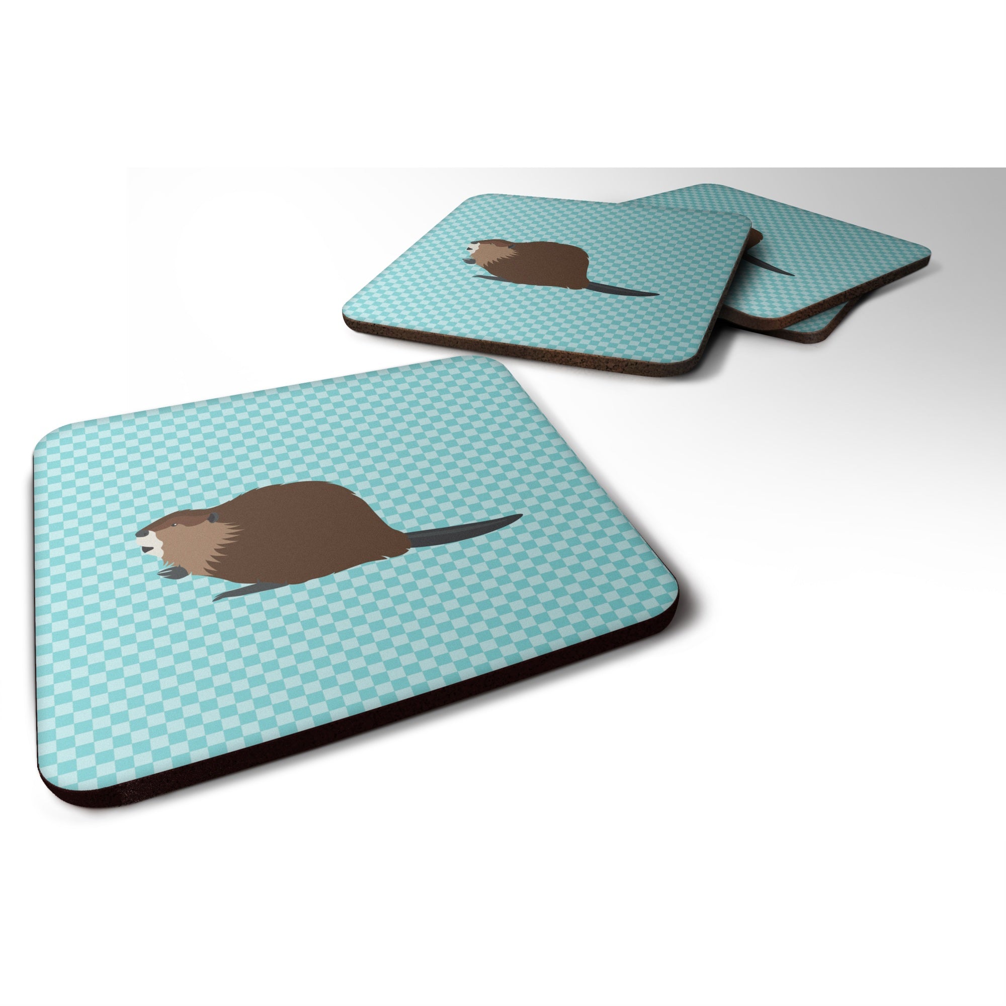 'Caroline'S Treasures Eurasian Beaver Blue Check Decorative Coasters, 3.5, Multicolor''