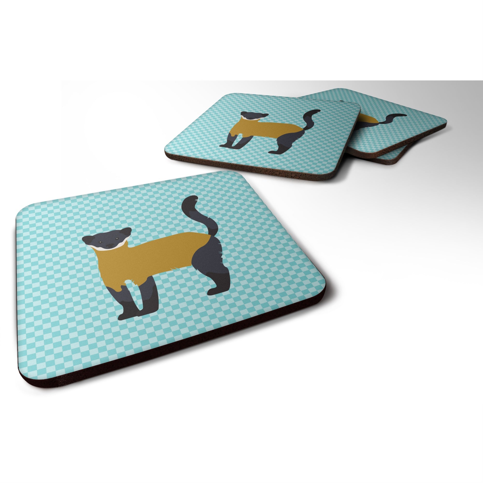 'Caroline'S Treasures Yellow-Throated Marten Blue Check Decorative Coasters, 3.5, Multicolor''