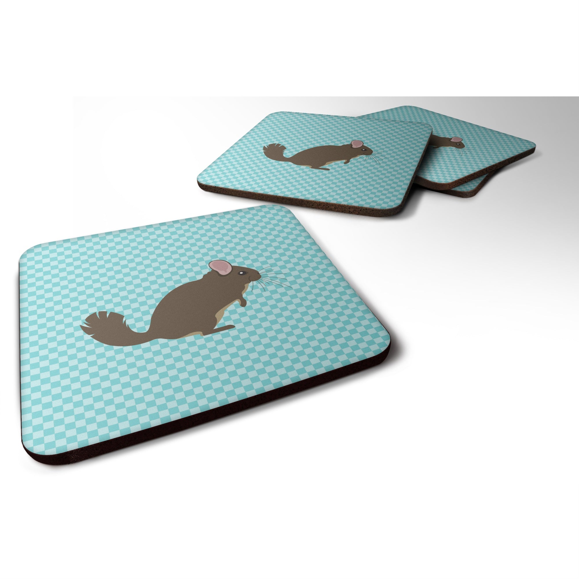 'Caroline'S Treasures Chinchilla Blue Check Decorative Coasters, 3.5'''', Multicolor''