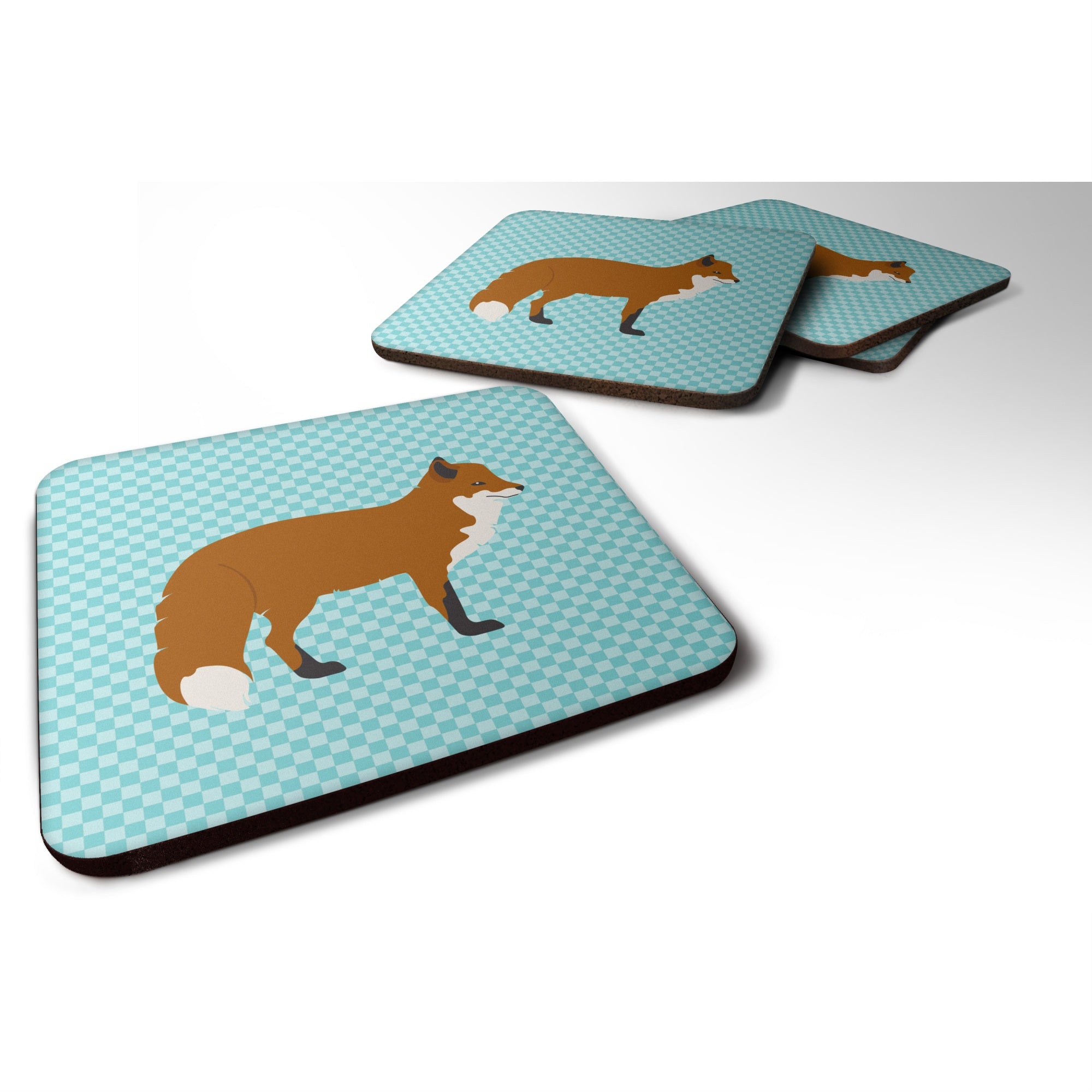 'Caroline'S Treasures Red Fox Blue Check Decorative Coasters, 3.5, Multicolor''