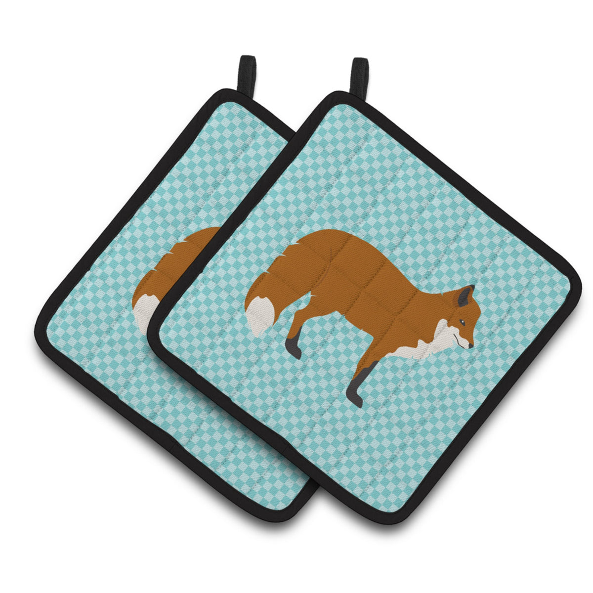 'Caroline'S Treasures Red Fox Blue Check Decorated Pot Holder, 7.5'''' X 7.5''''''