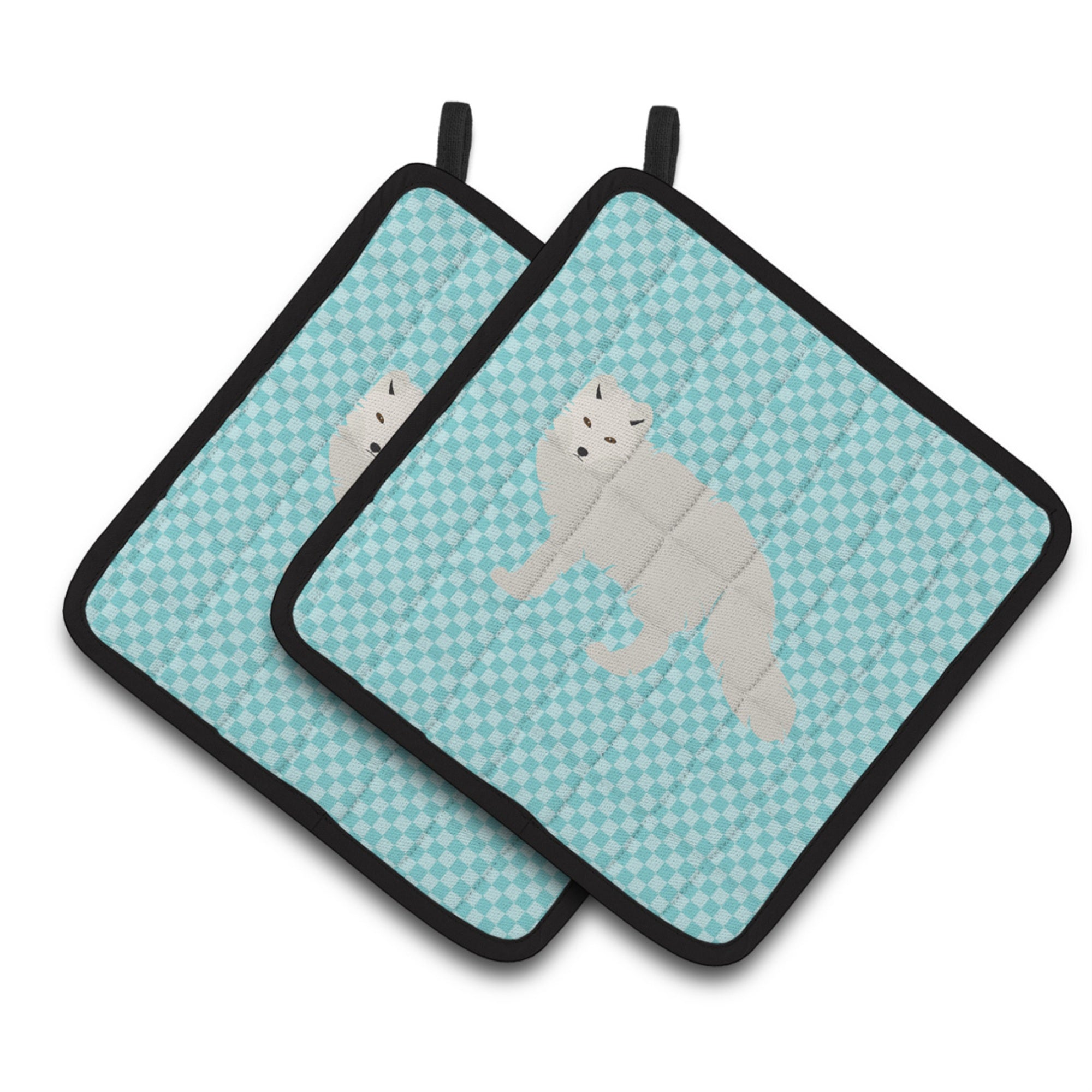 'Caroline'S Treasures White Arctic Fox Blue Check Decorated Pot Holder, 7.5'''' X 7.5''''''