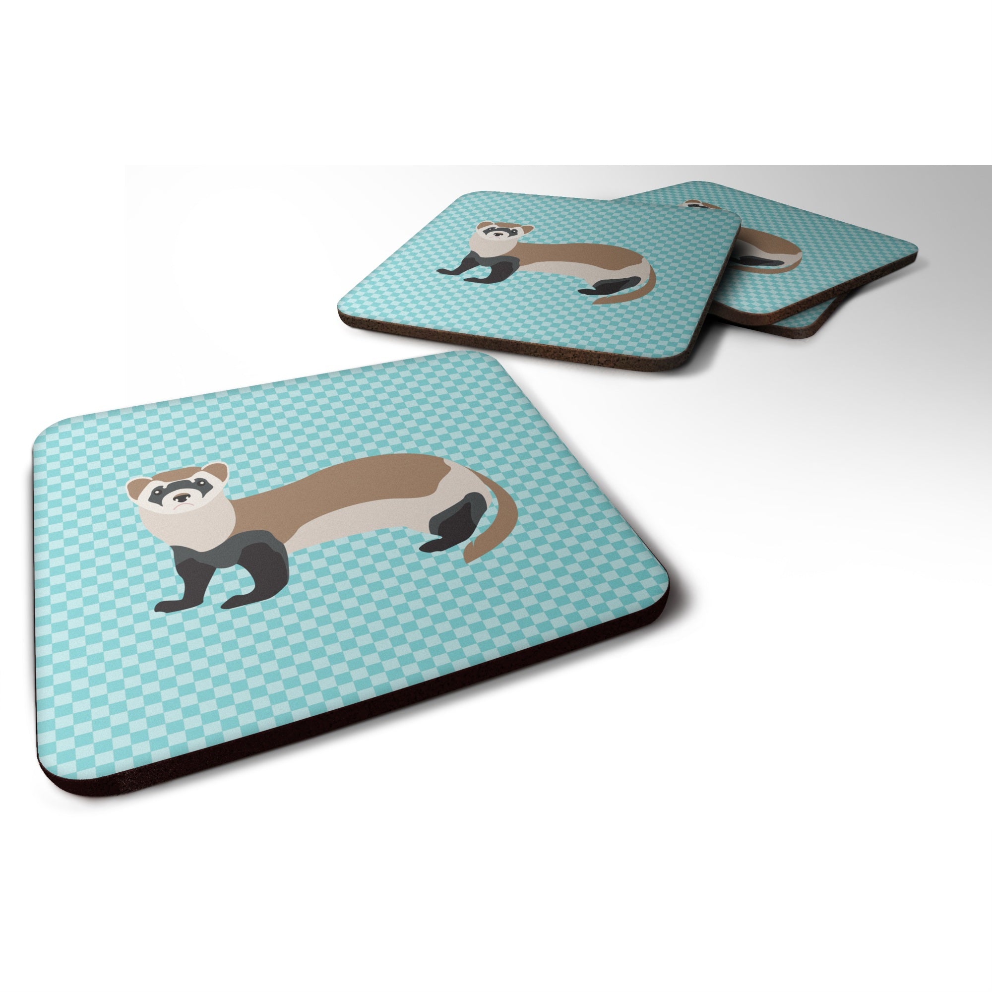 'Caroline'S Treasures Ferret Blue Check Decorative Coasters, 3.5, Multicolor''