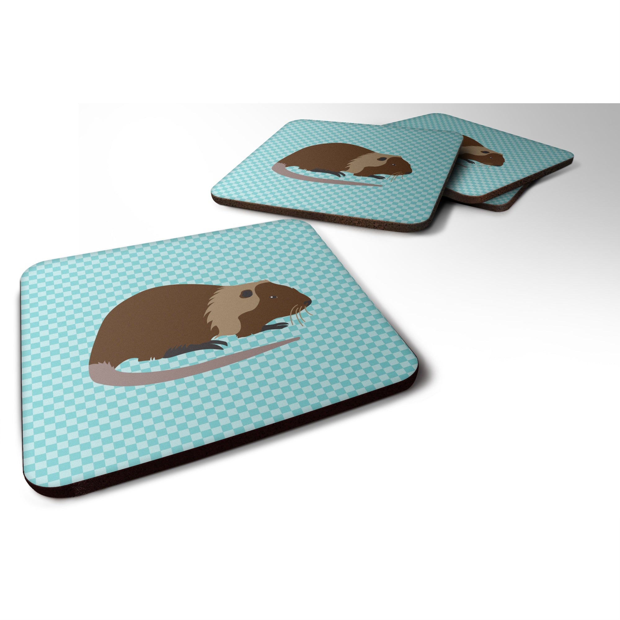 'Caroline'S Treasures Coypu Nutria River Rat Blue Check Decorative Coasters, 3.5, Multicolor''