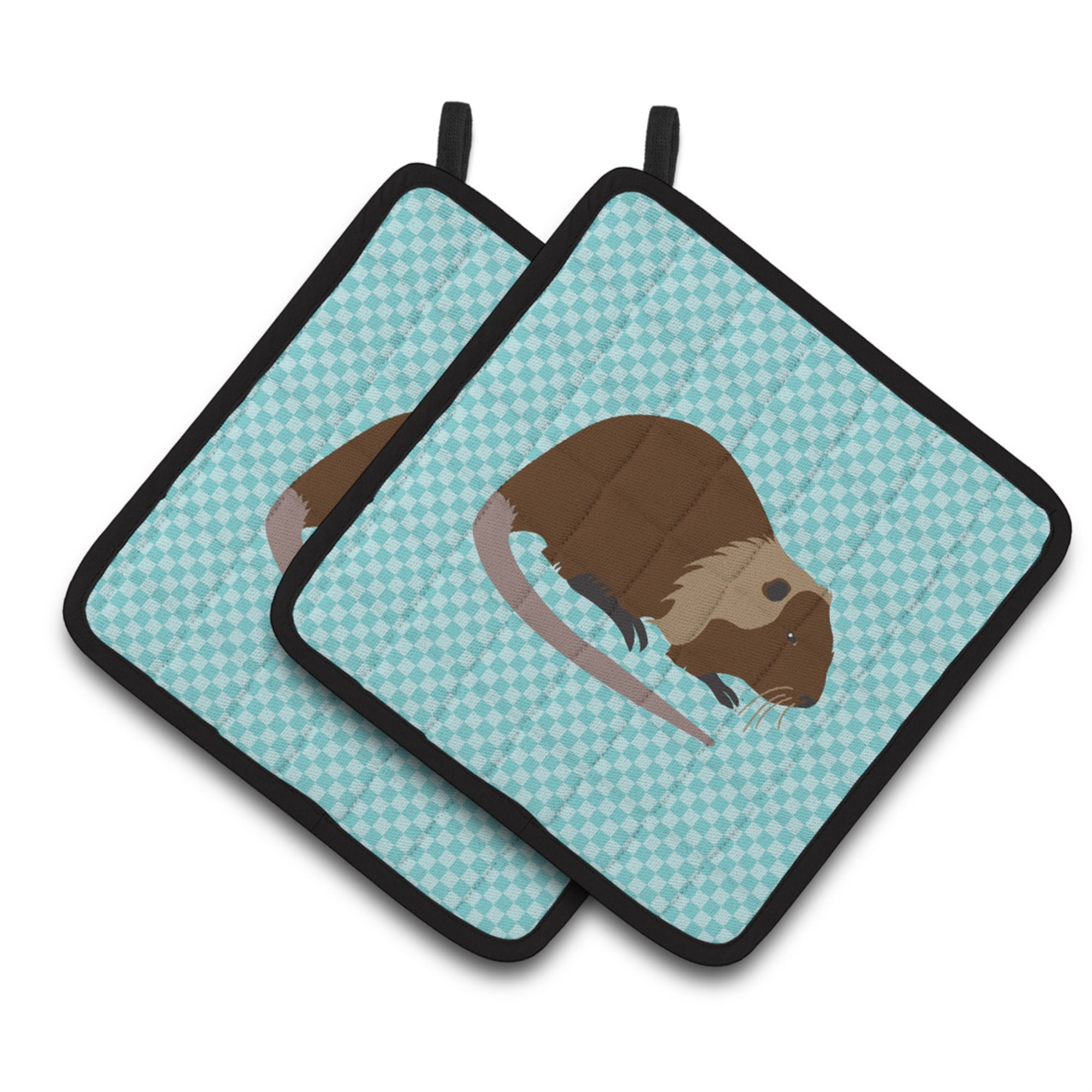 'Caroline'S Treasures Coypu Nutria River Rat Blue Check Decorated Pot Holder, 7.5'''' X 7.5''''''
