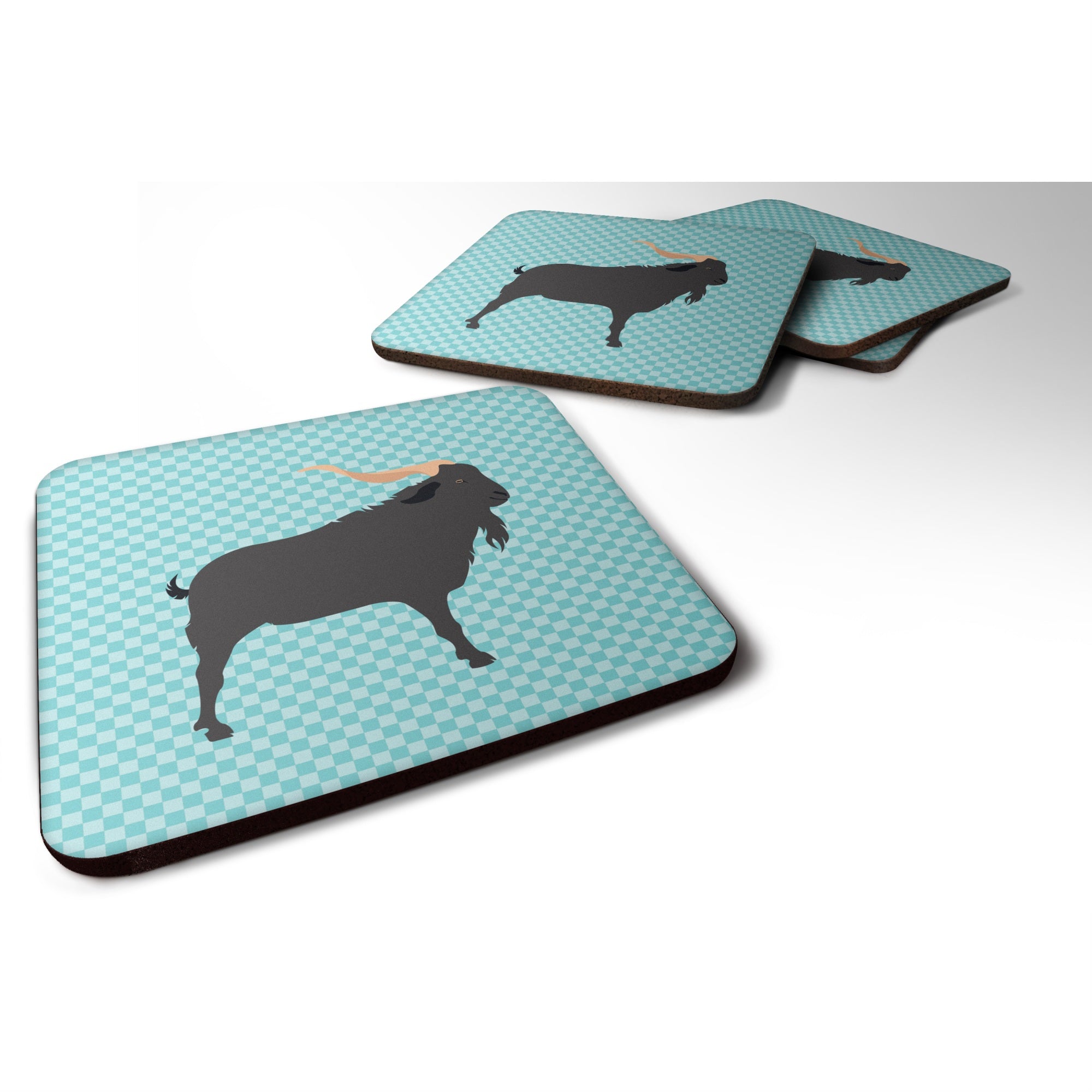 'Caroline'S Treasures Verata Goat Blue Check Decorative Coasters, 3.5'''', Multicolor''