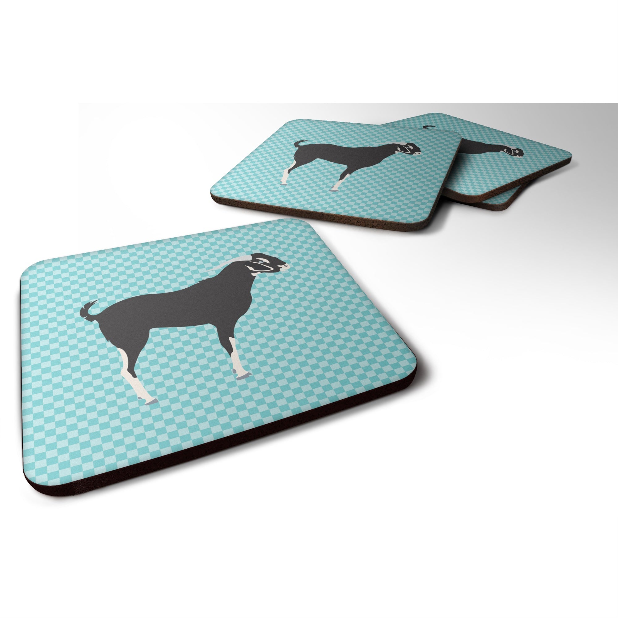 'Caroline'S Treasures Black Bengal Goat Blue Check Decorative Coasters, 3.5, Multicolor''
