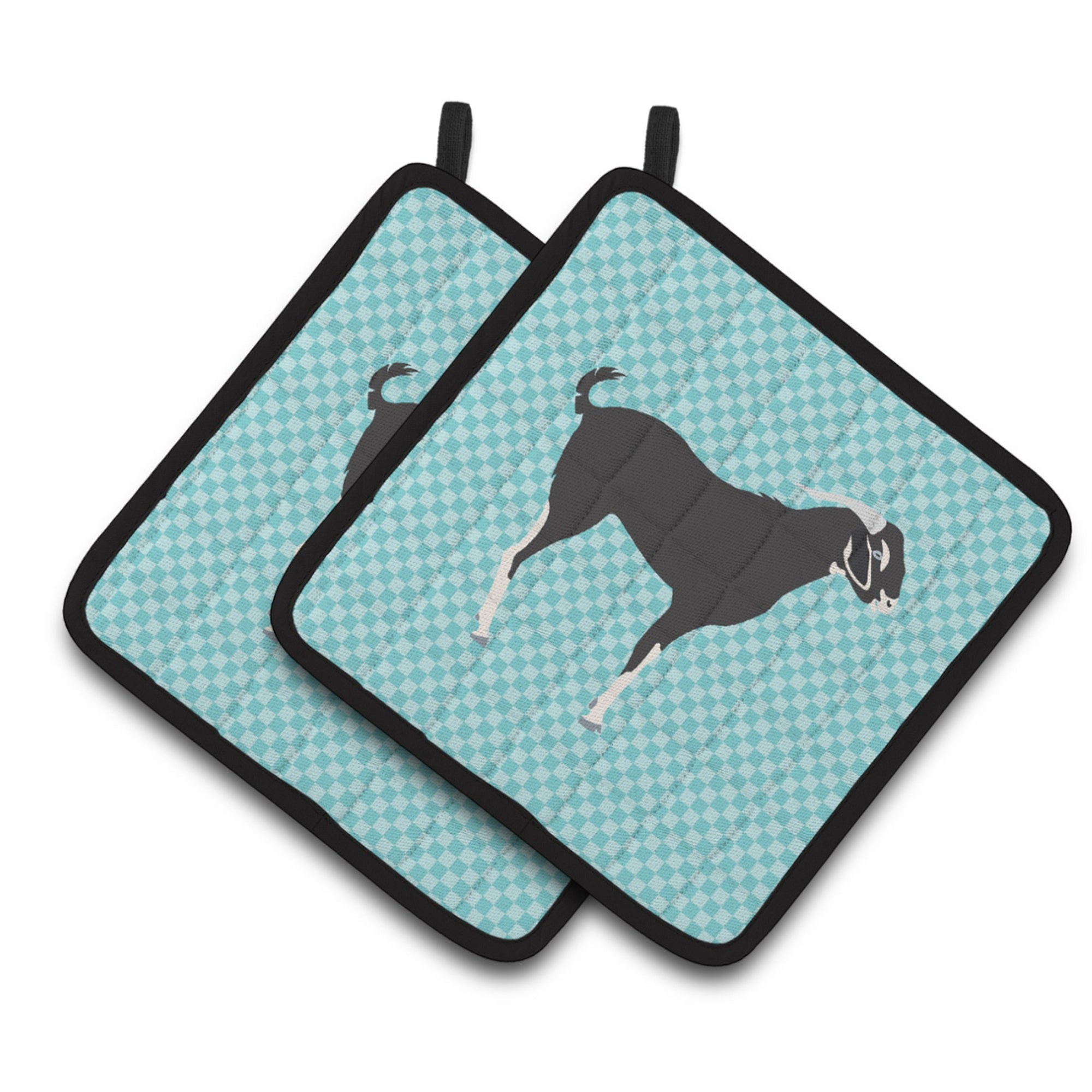 'Caroline'S Treasures Black Bengal Goat Blue Check Decorated Pot Holder, 7.5'''' X 7.5''''''