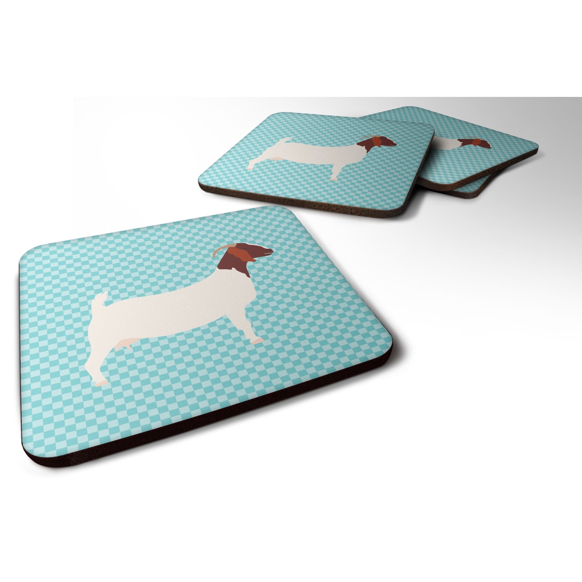 'Caroline'S Treasures Boer Goat Blue Check Decorative Coasters, 3.5, Multicolor''