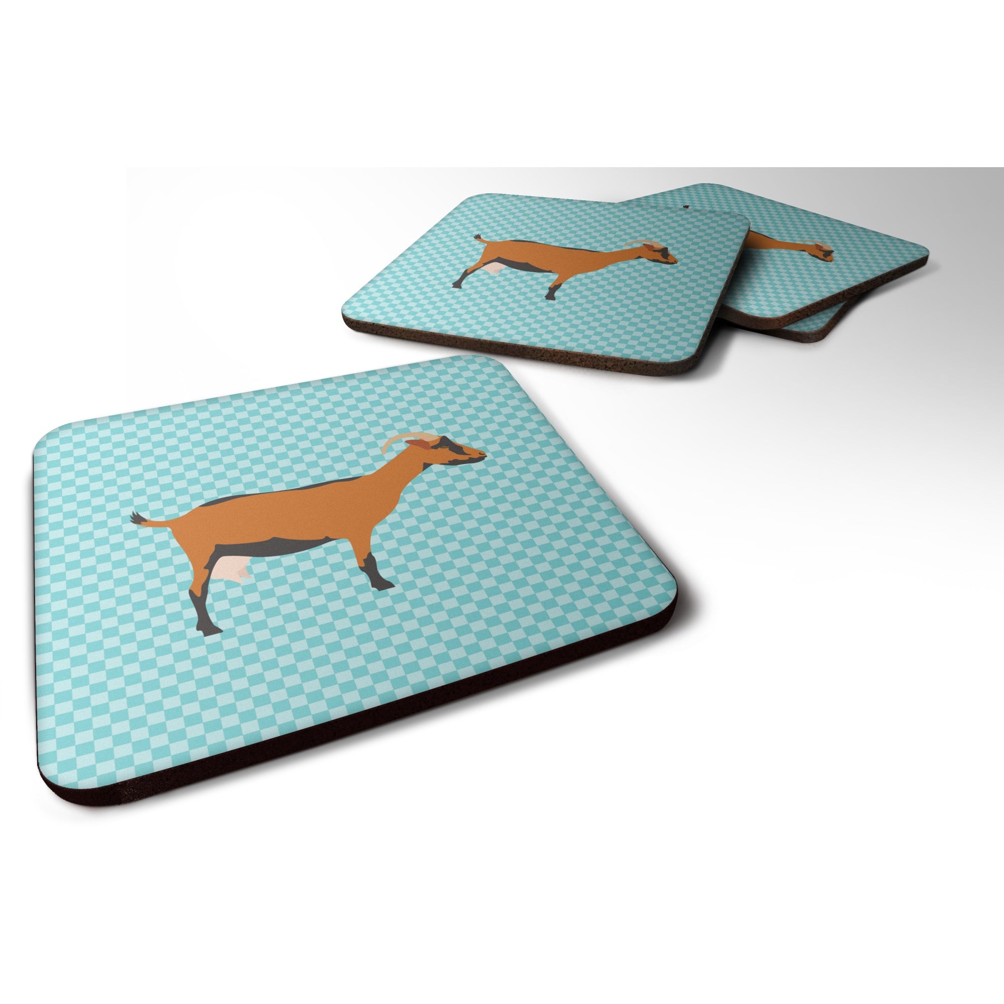 'Caroline'S Treasures Oberhasli Goat Blue Check Decorative Coasters, 3.5'''', Multicolor''