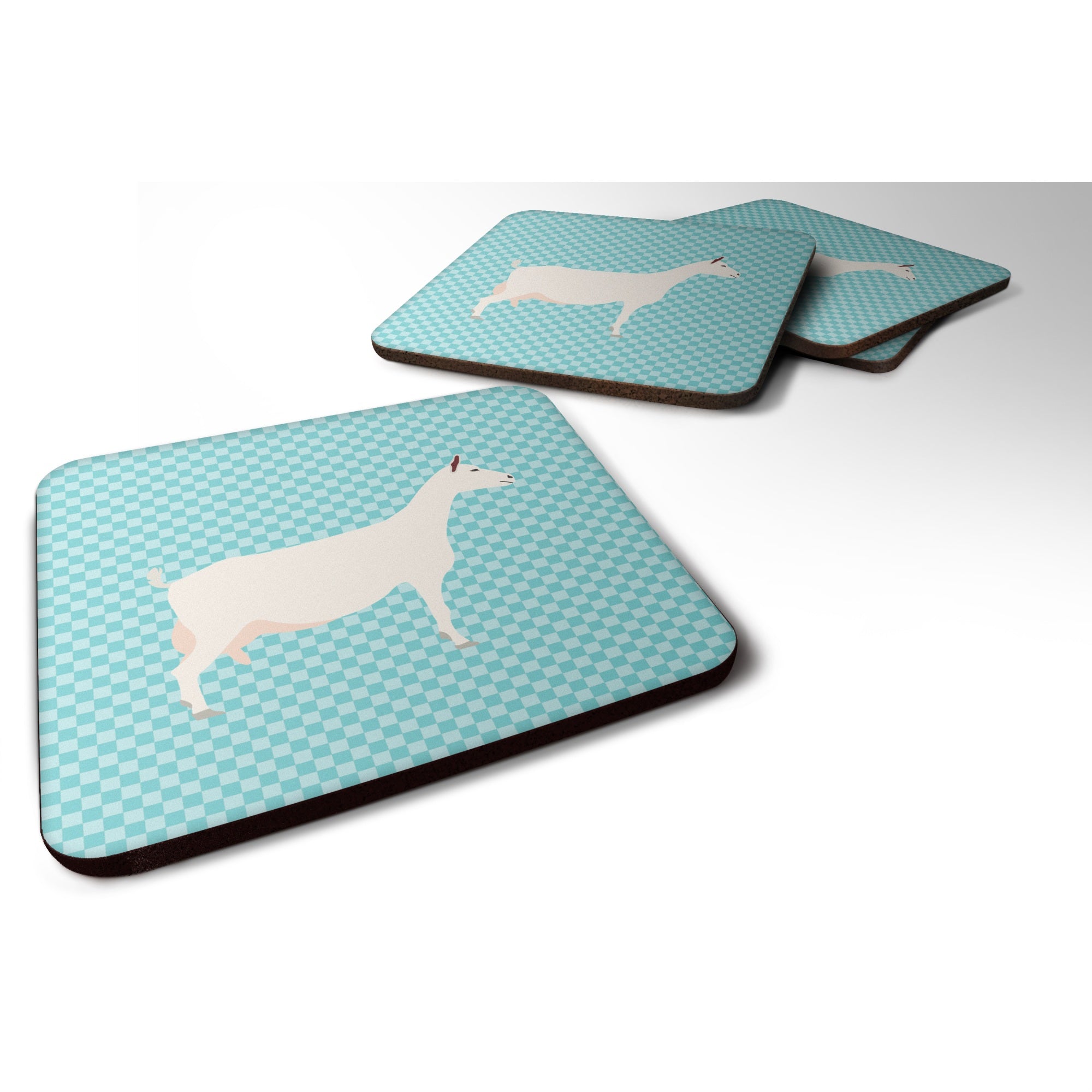 'Caroline'S Treasures Saanen Goat Blue Check Decorative Coasters, 3.5, Multicolor''