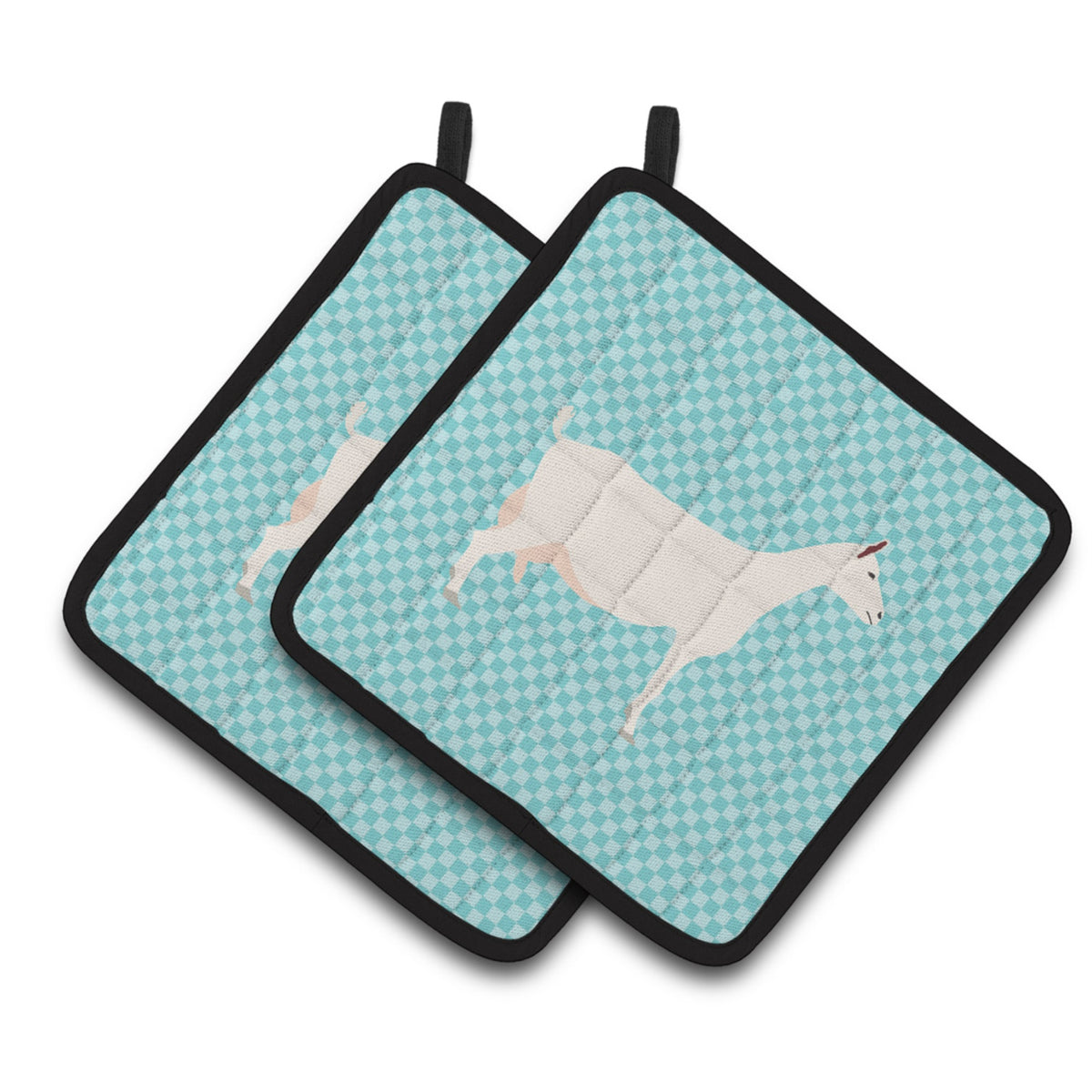 'Caroline'S Treasures Saanen Goat Blue Check Decorated Pot Holder, 7.5'''' X 7.5''''''