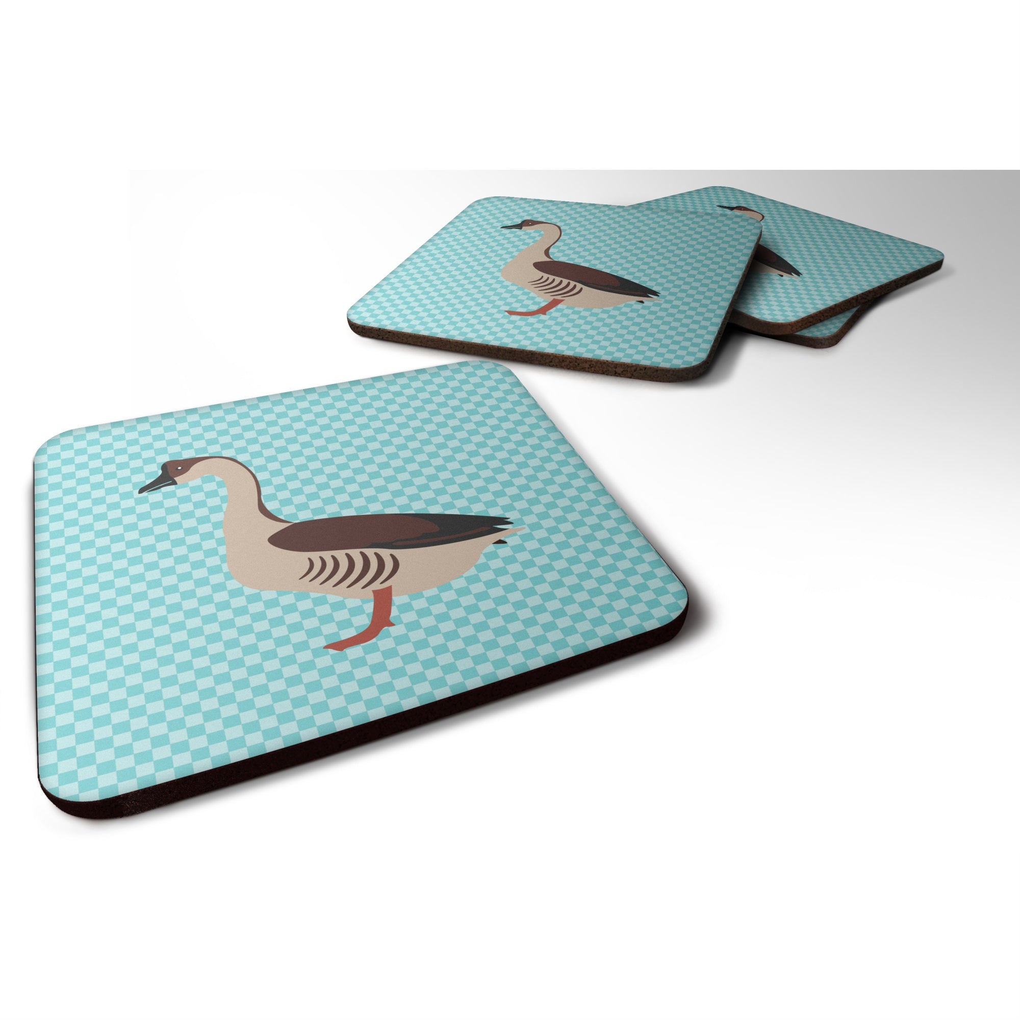 'Caroline'S Treasures Chinese Goose Blue Check Decorative Coasters, 3.5, Multicolor''
