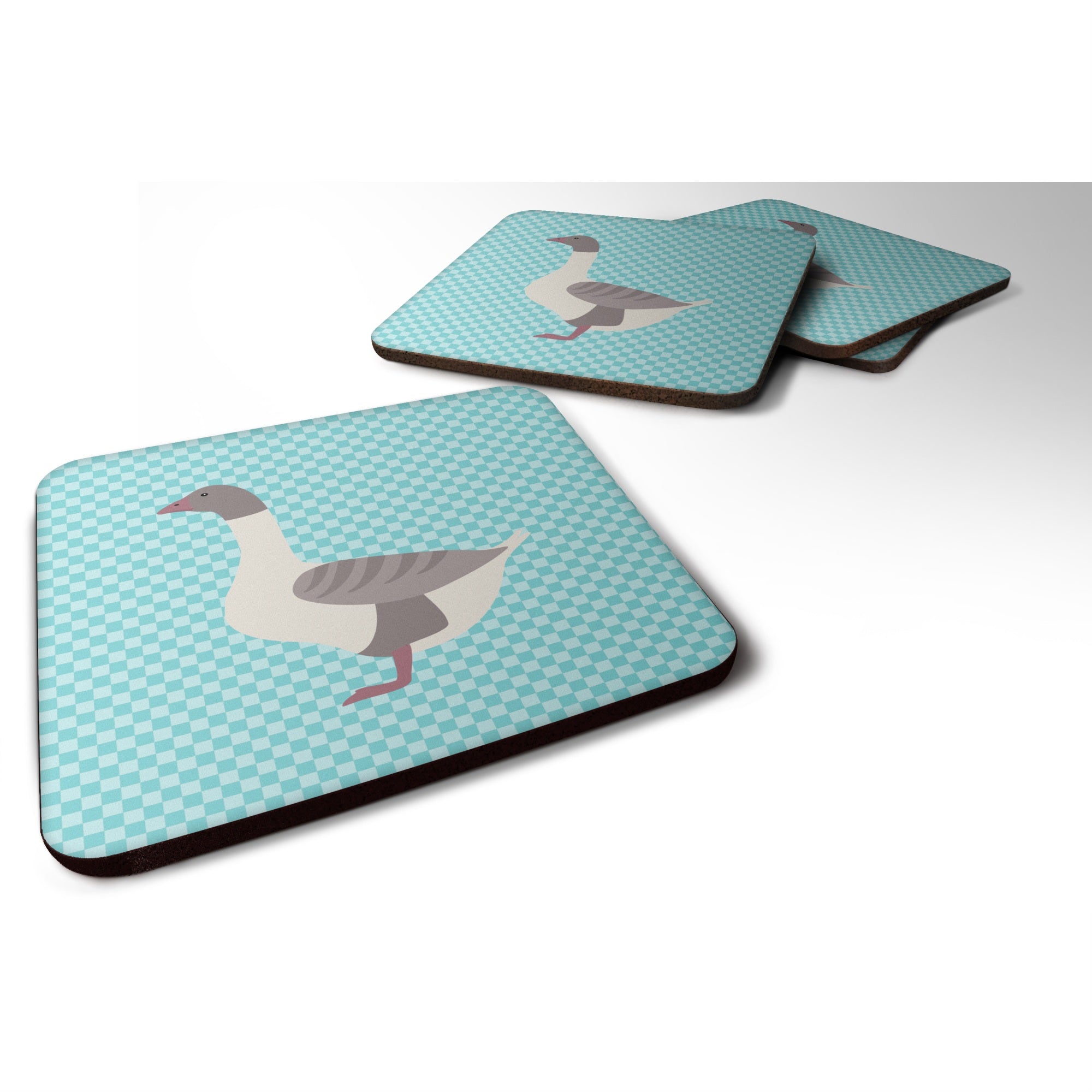 'Caroline'S Treasures Buff Grey Back Goose Blue Check Decorative Coasters, 3.5, Multicolor''