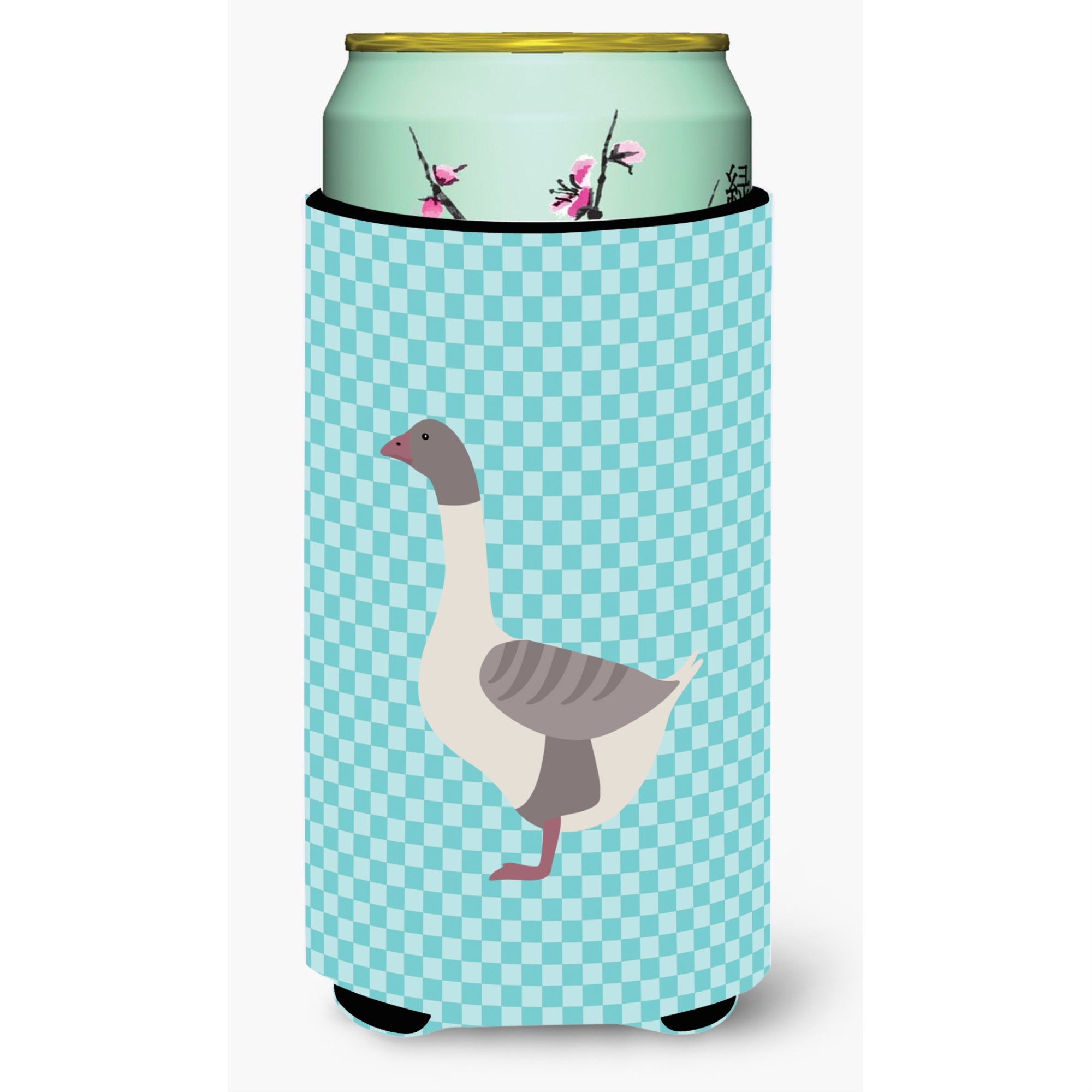 'Caroline'S Treasures Buff Grey Back Goose Blue Check Decorative Can Hugger, Tall Boy, Multicolor''