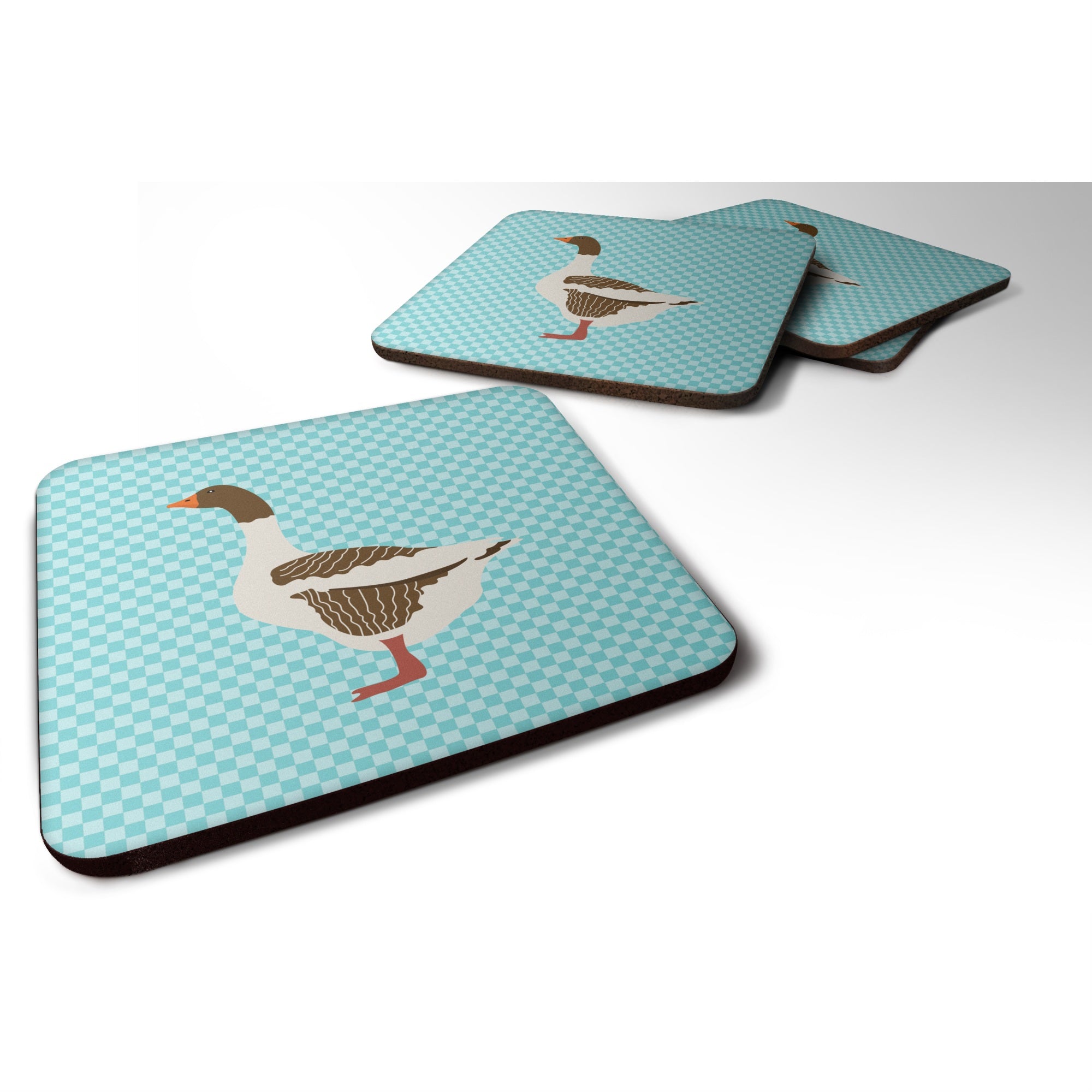 'Caroline'S Treasures Pomeranian Rogener Goose Blue Check Decorative Coasters, 3.5, Multicolor''