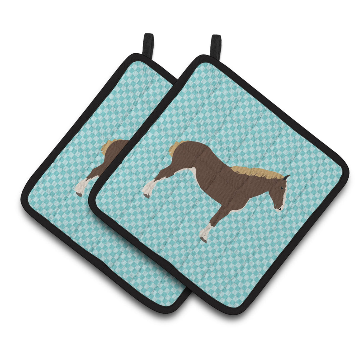 'Caroline'S Treasures Percheron Horse Blue Check Decorated Pot Holder, 7.5'''' X 7.5''''''