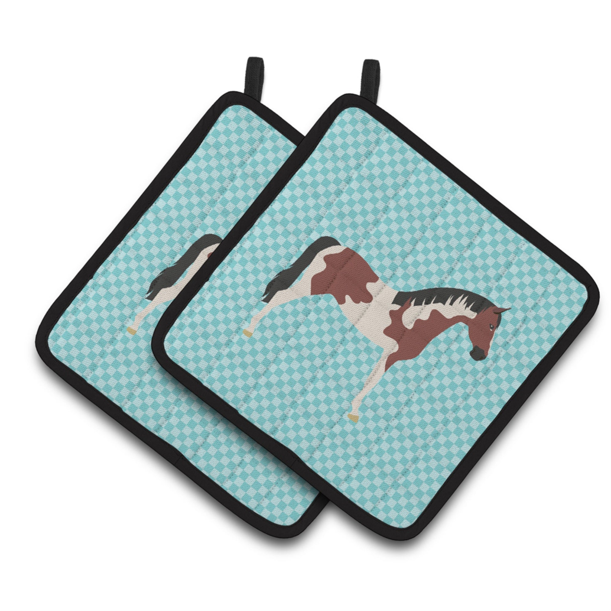 'Caroline'S Treasures Pinto Horse Blue Check Decorated Pot Holder, 7.5'''' X 7.5''''''