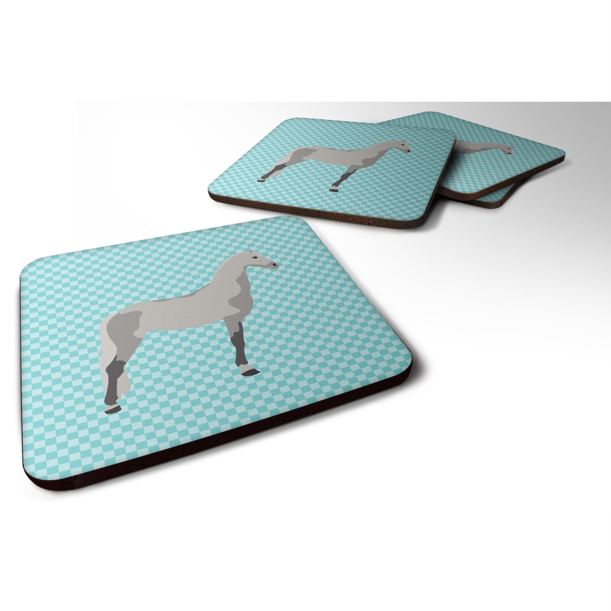 'Caroline'S Treasures Orlov Trotter Horse Blue Check Decorative Coasters, 3.5, Multicolor''