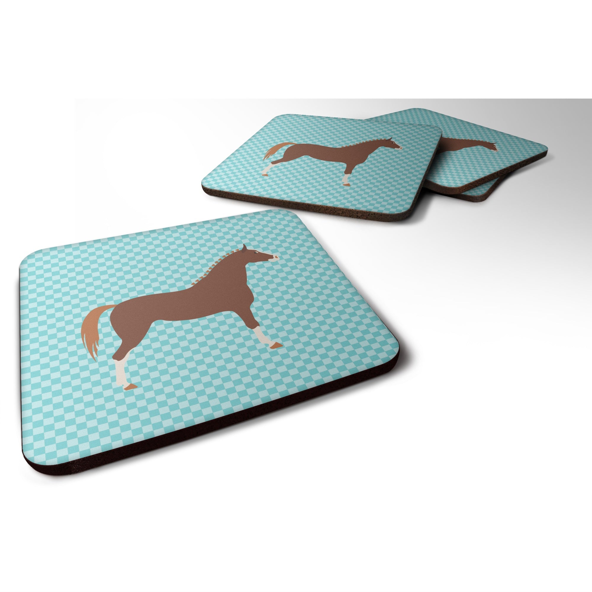 'Caroline'S Treasures Hannoverian Horse Blue Check Decorative Coasters, 3.5'''', Multicolor''