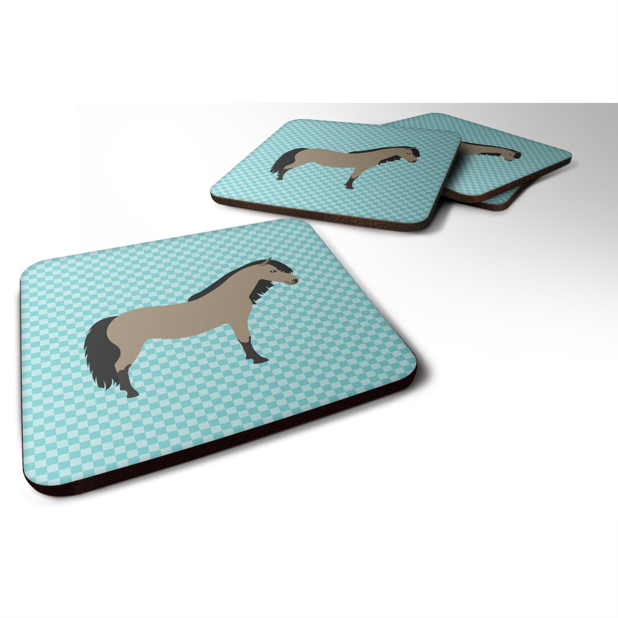 'Caroline'S Treasures Welsh Pony Horse Blue Check Decorative Coasters, 3.5, Multicolor''