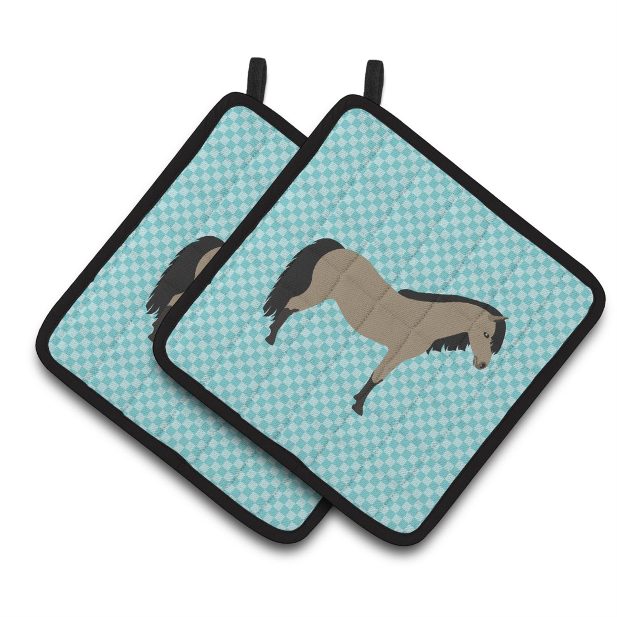 'Caroline'S Treasures Welsh Pony Horse Blue Check Decorated Pot Holder, 7.5'''' X 7.5''''''
