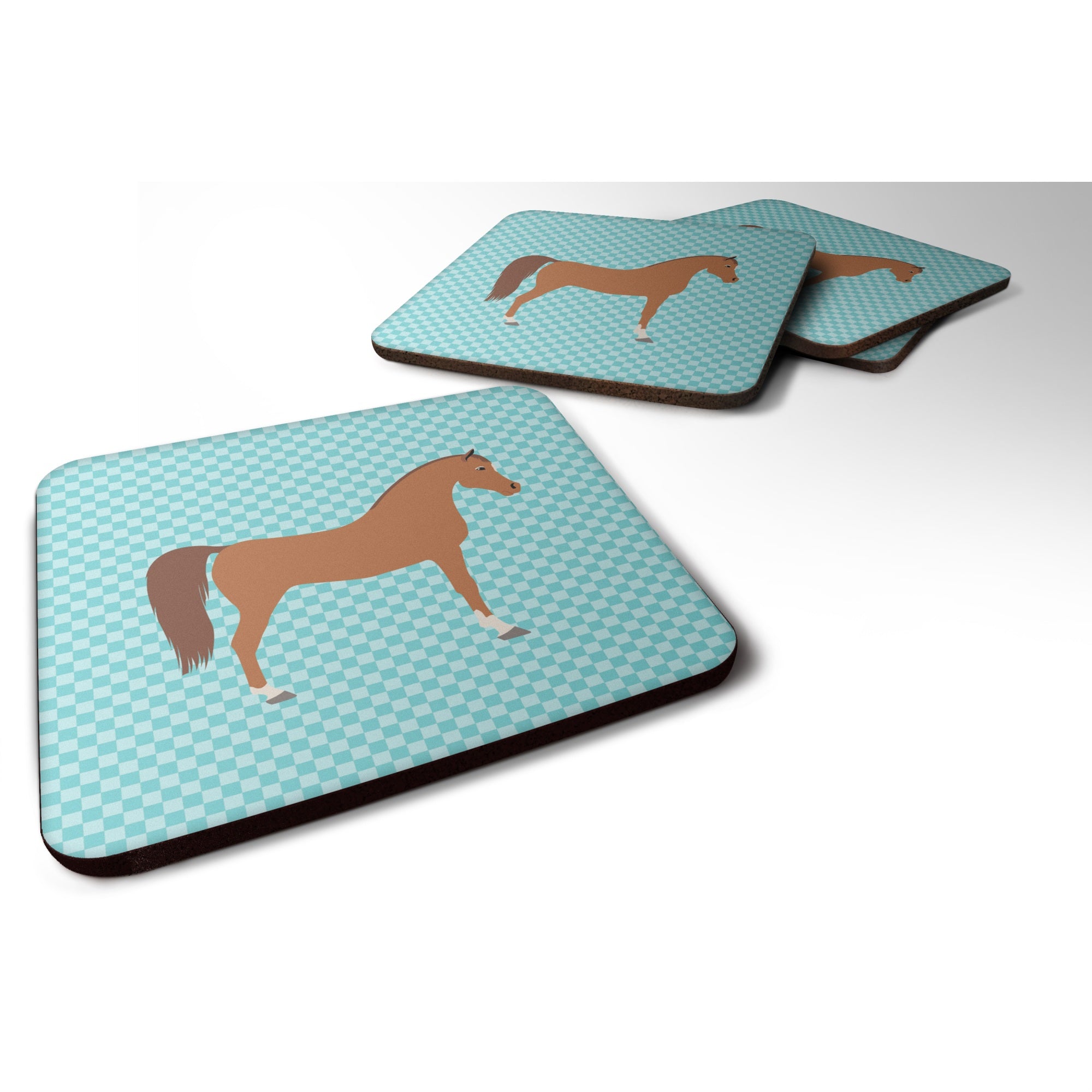 'Caroline'S Treasures Arabian Horse Blue Check Decorative Coasters, 3.5, Multicolor''