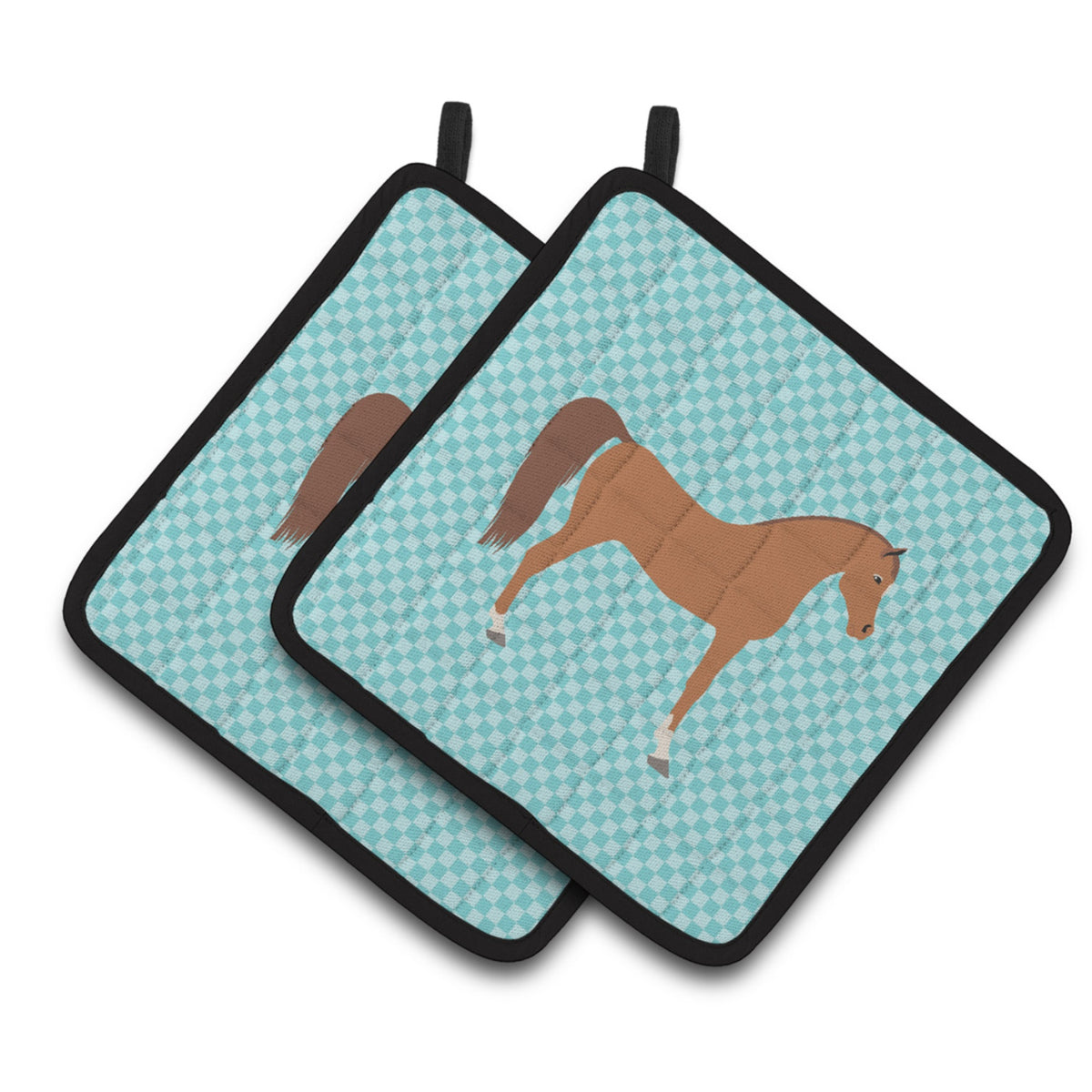 'Caroline'S Treasures Arabian Horse Blue Check Decorated Pot Holder, 7.5'''' X 7.5''''''