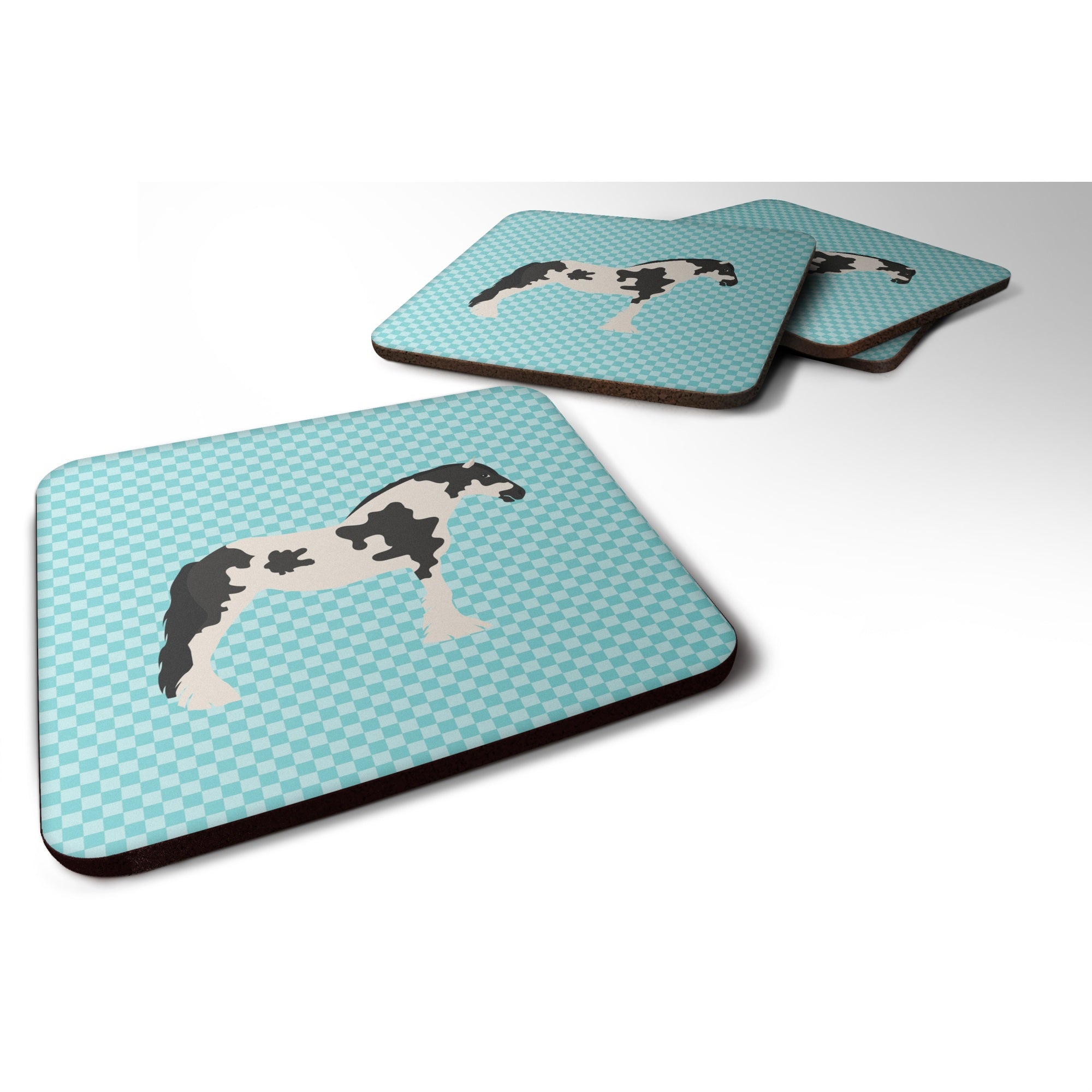 'Caroline'S Treasures Cyldesdale Horse Blue Check Decorative Coasters, 3.5, Multicolor''