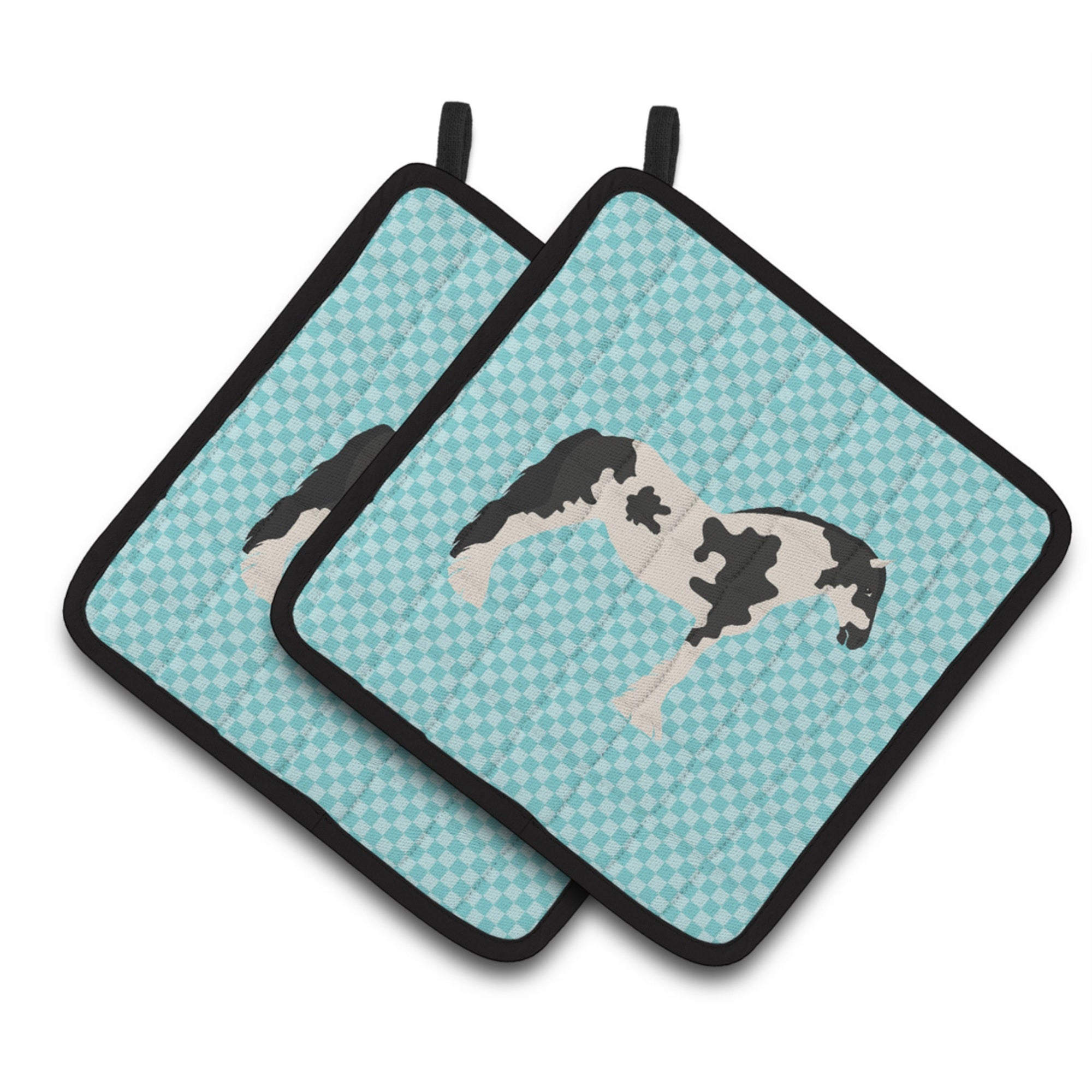 'Caroline'S Treasures Cyldesdale Horse Blue Check Decorated Pot Holder, 7.5'''' X 7.5''''''