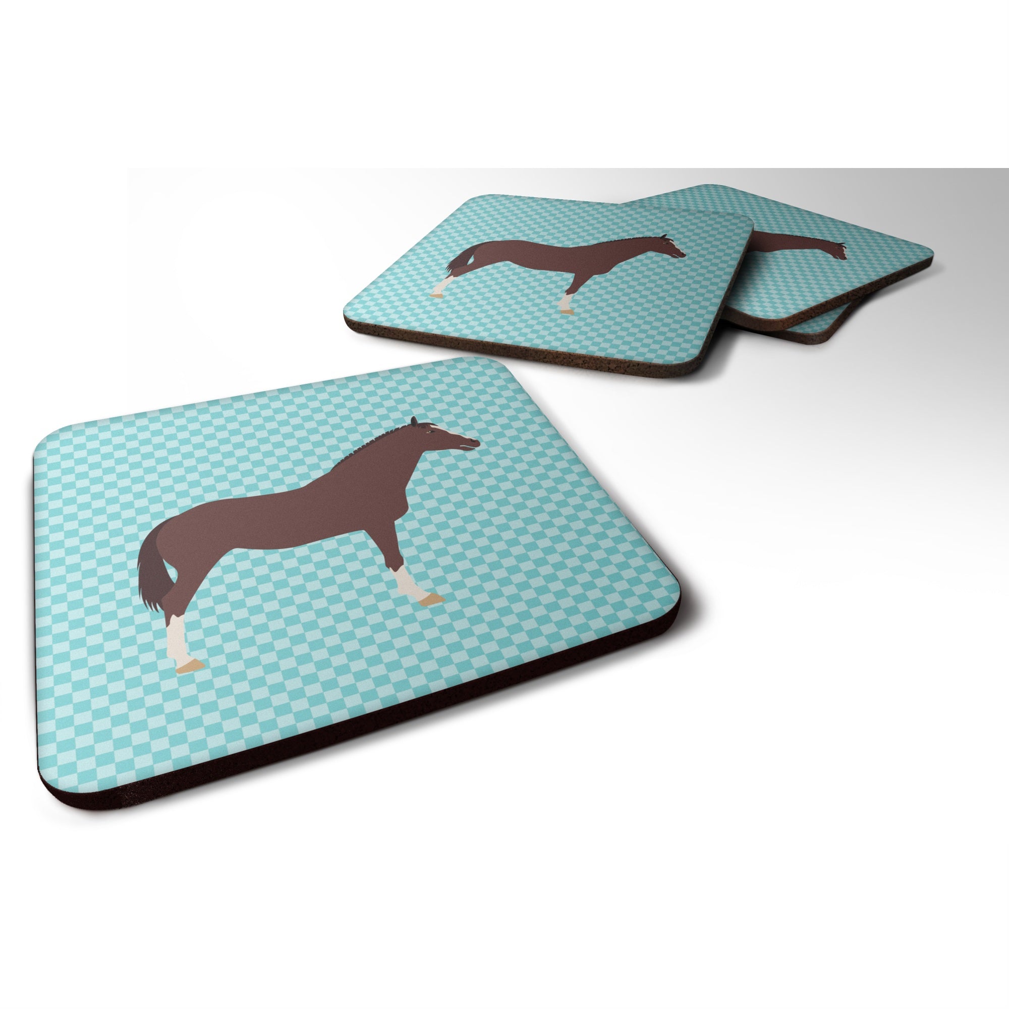 'Caroline'S Treasures English Thoroughbred Horse Blue Check Decorative Coasters, 3.5, Multicolor''